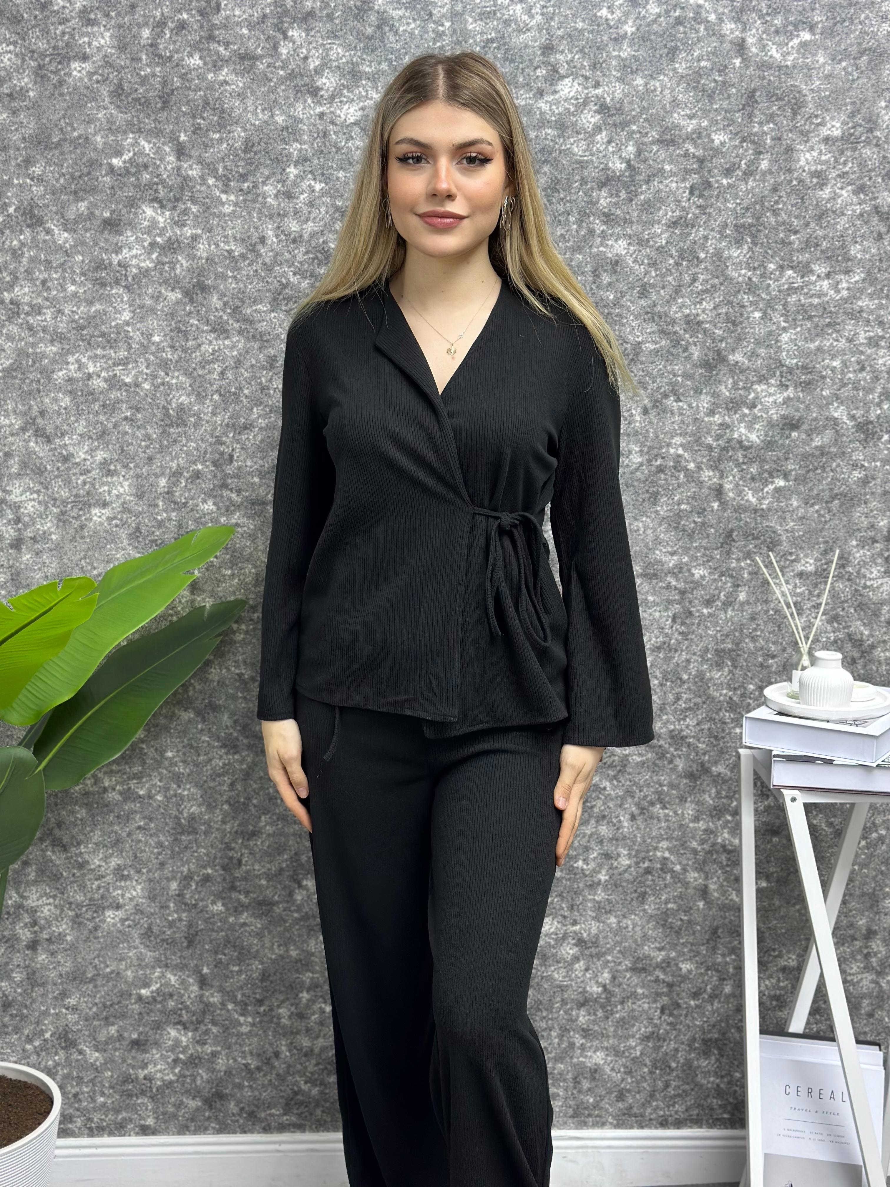 Kadın Triko Bağlama Detaylı Pantolonlu Takım