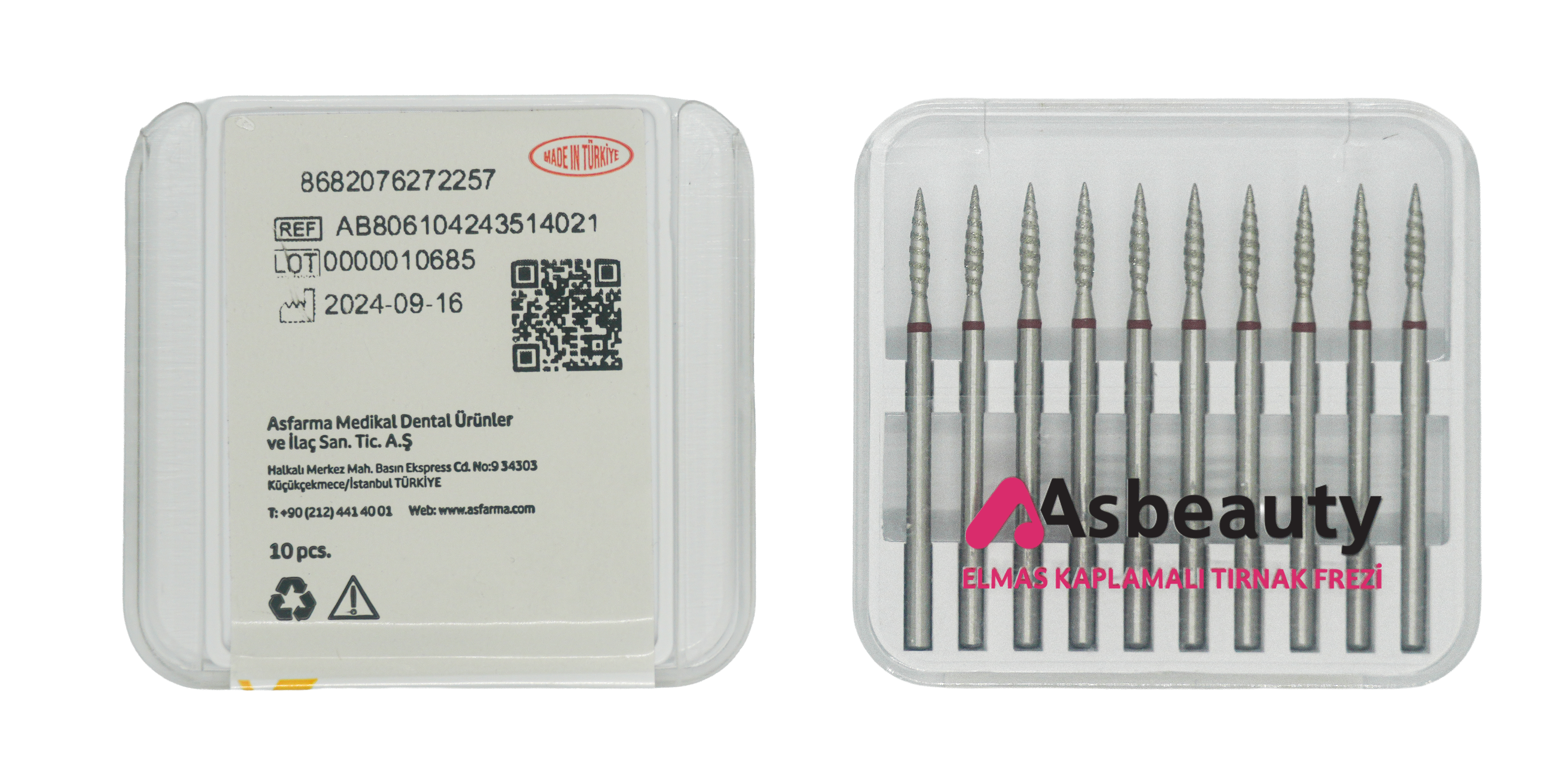 AsBeauty Elmas Kaplamalı 10'lu Paket Tırnak Frezi-Elmas K.F-Yivli Mum Alevi-21 mm-Kı