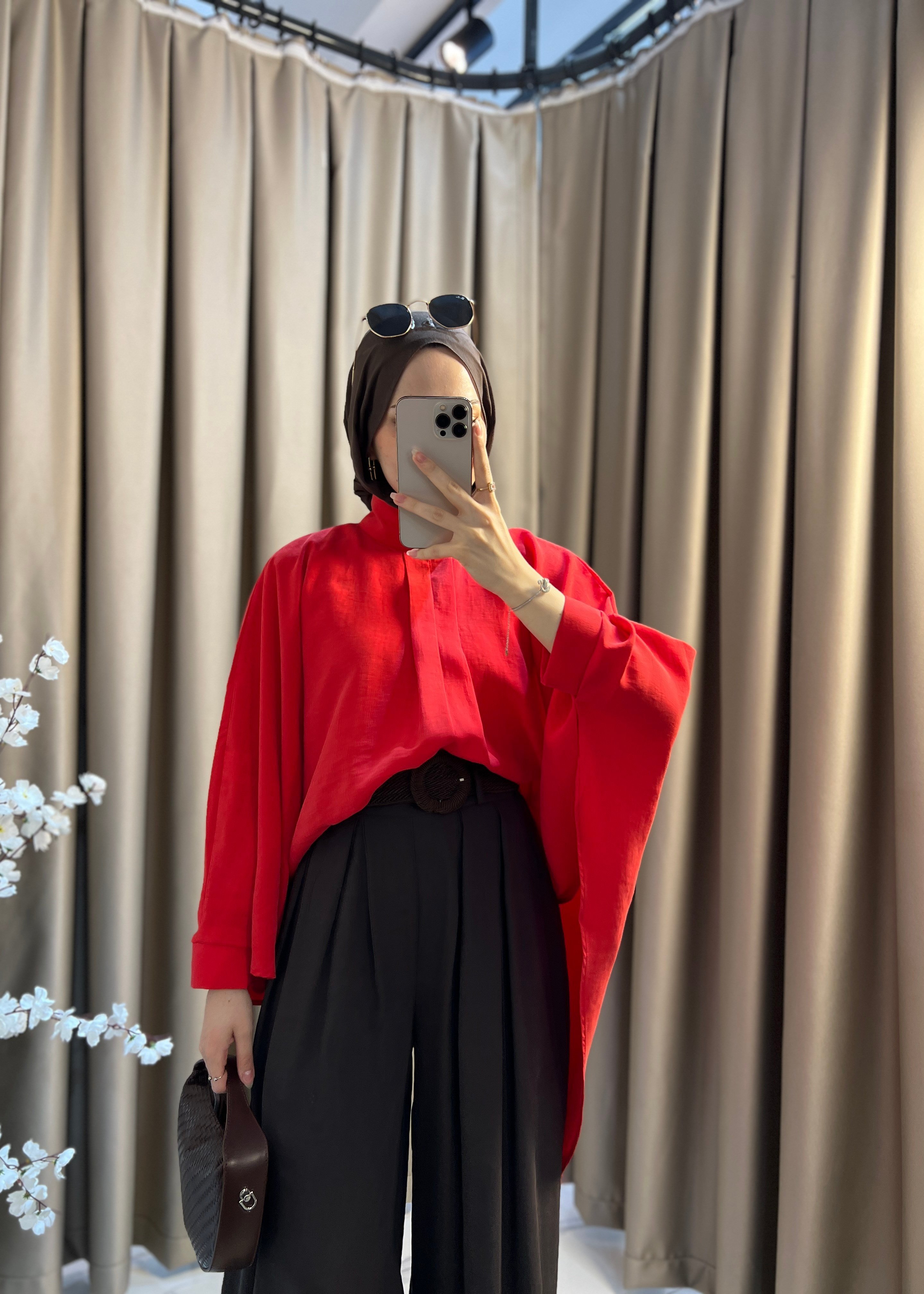 Alvaro Dik Yaka PelerinTünik- Kırmızı