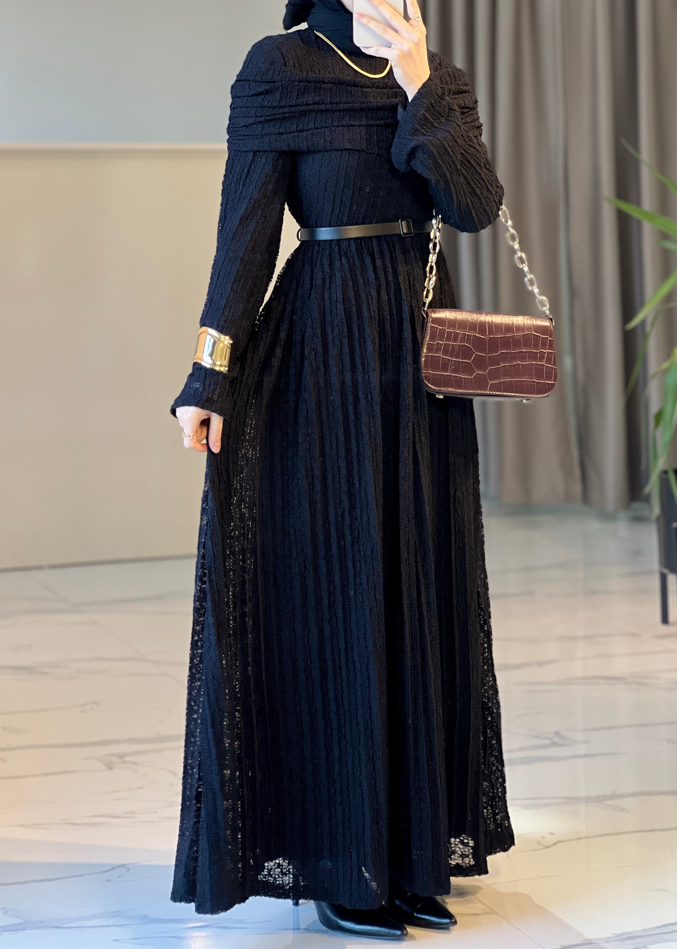 Alya Dantelli Elbise- Siyah