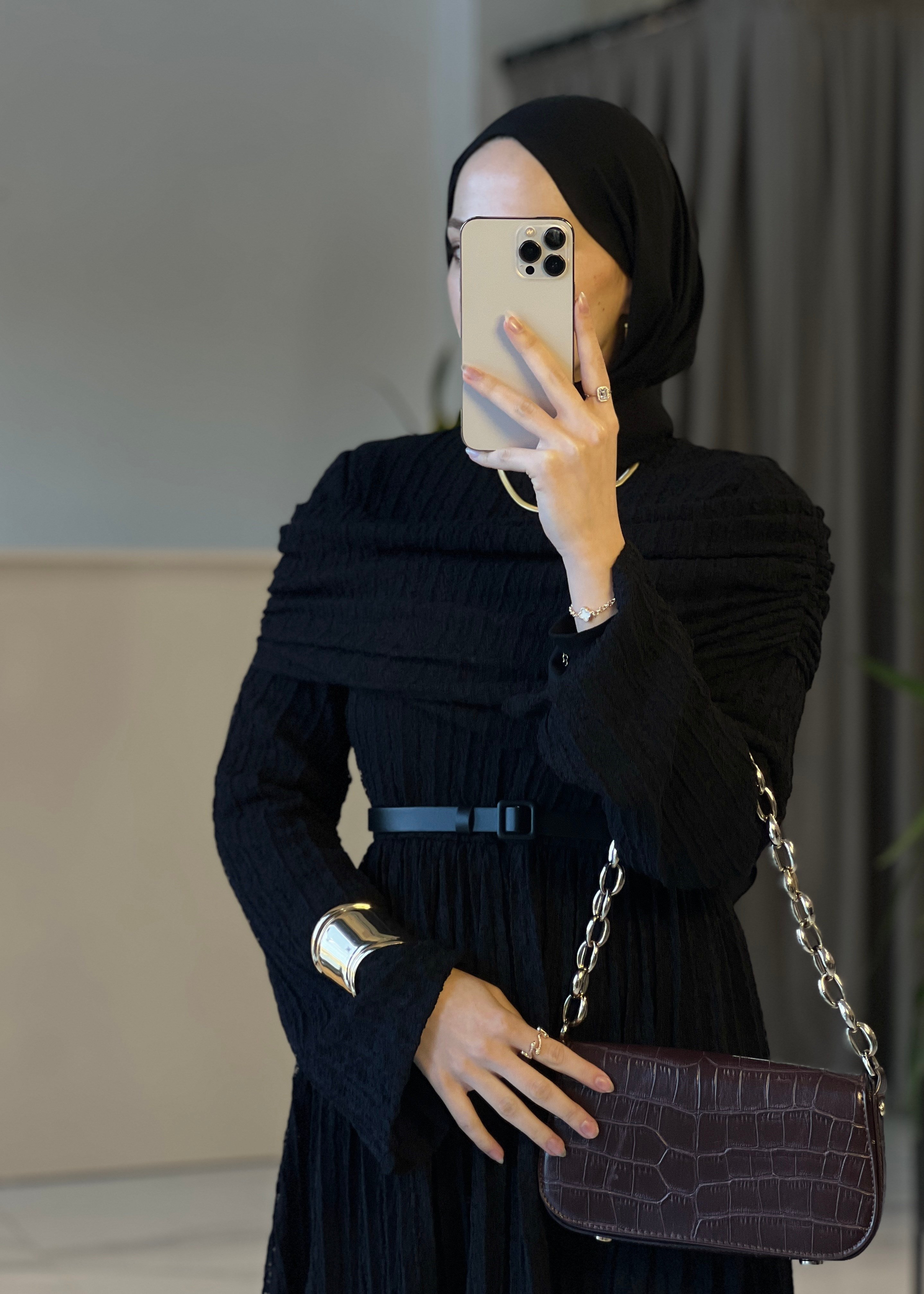 Alya Dantelli Elbise- Siyah