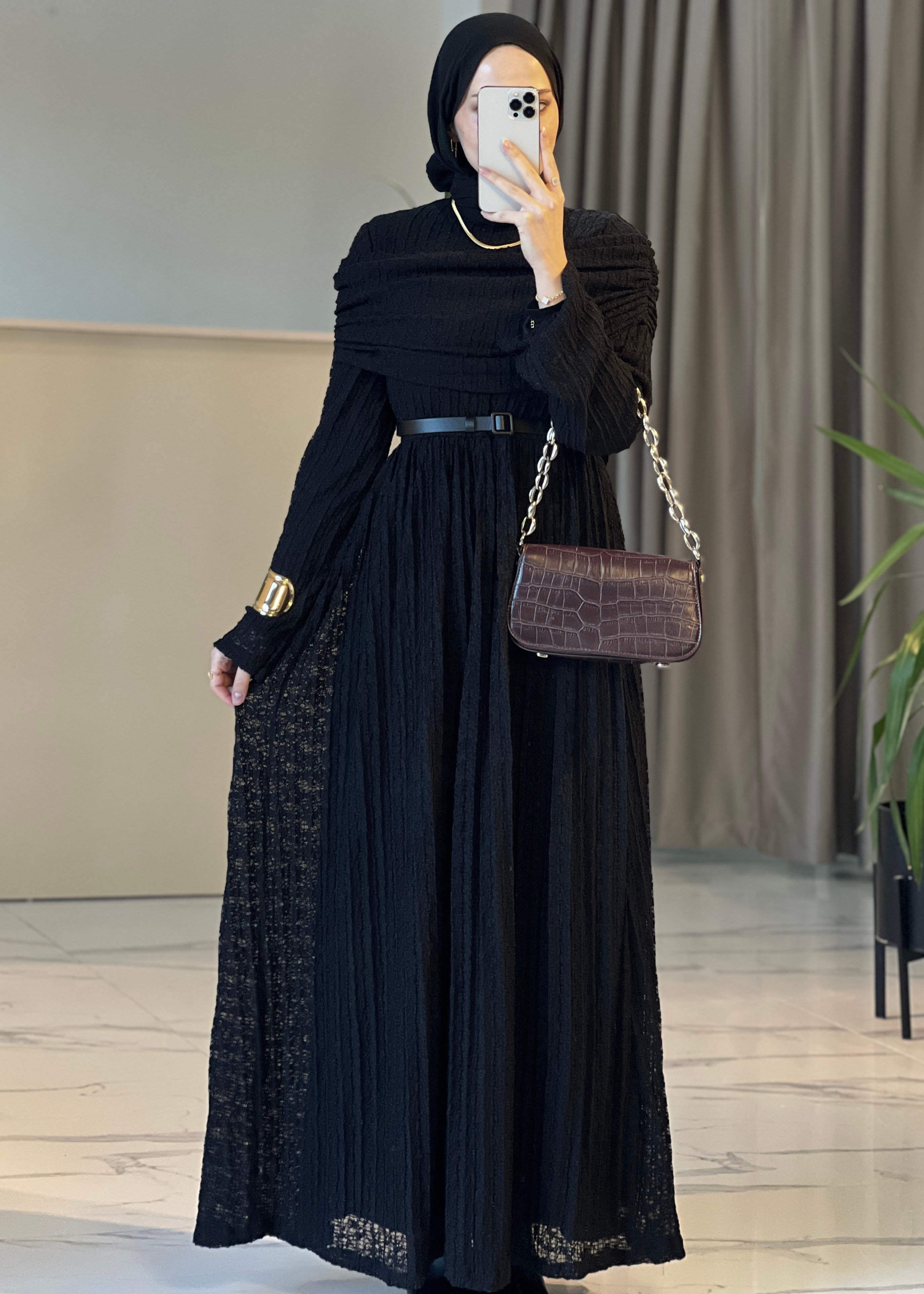 Alya Dantelli Elbise- Siyah