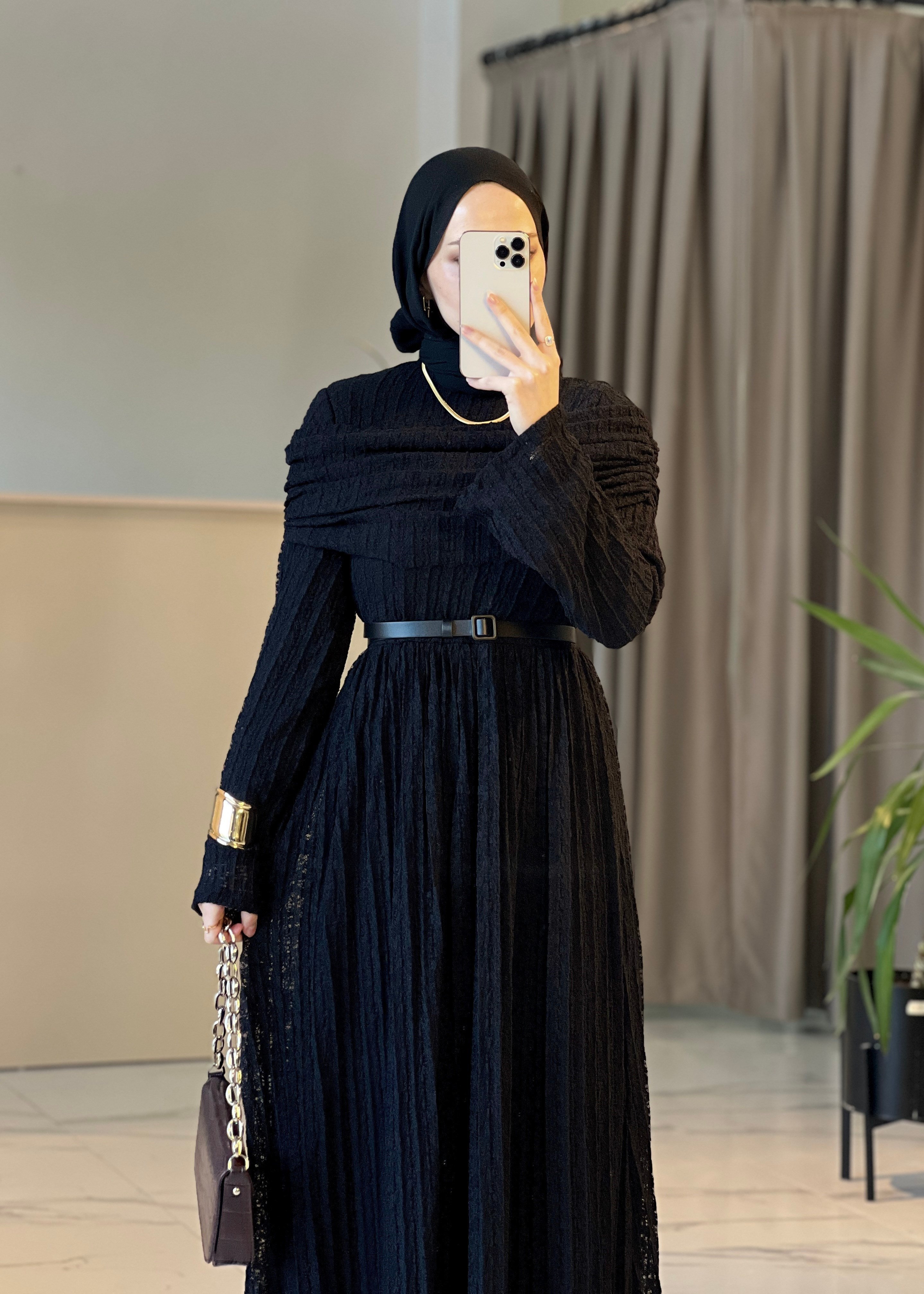 Alya Dantelli Elbise- Siyah