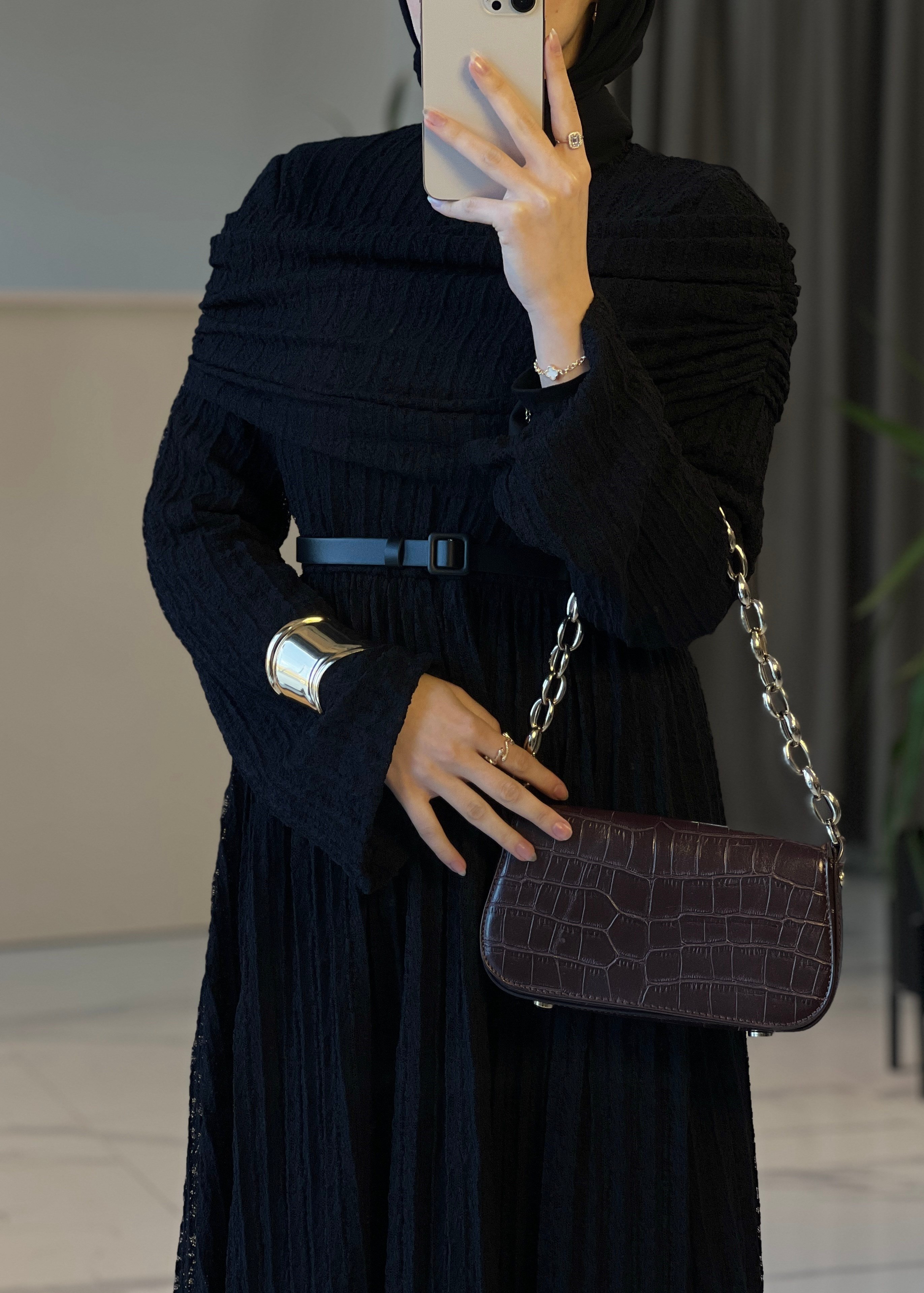 Alya Dantelli Elbise- Siyah