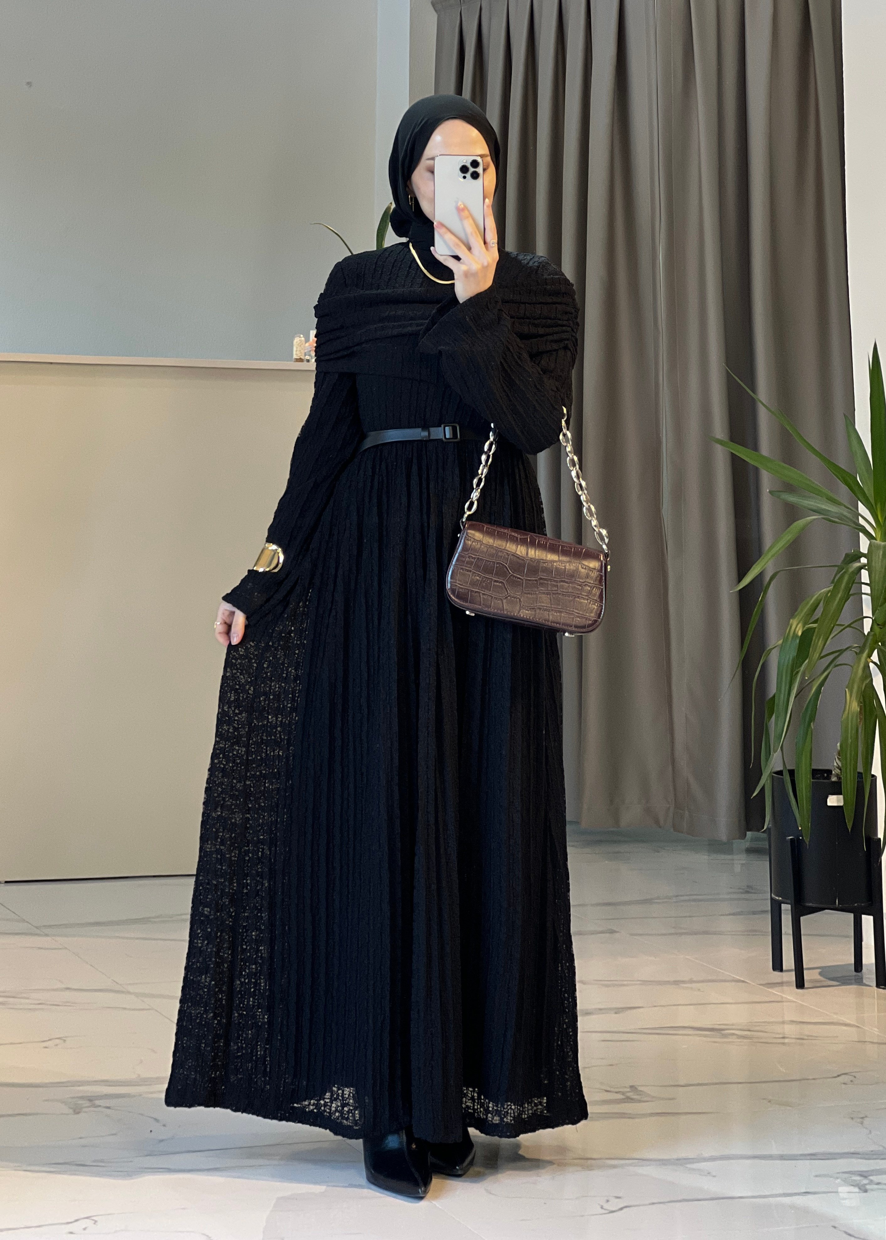 Alya Dantelli Elbise- Siyah