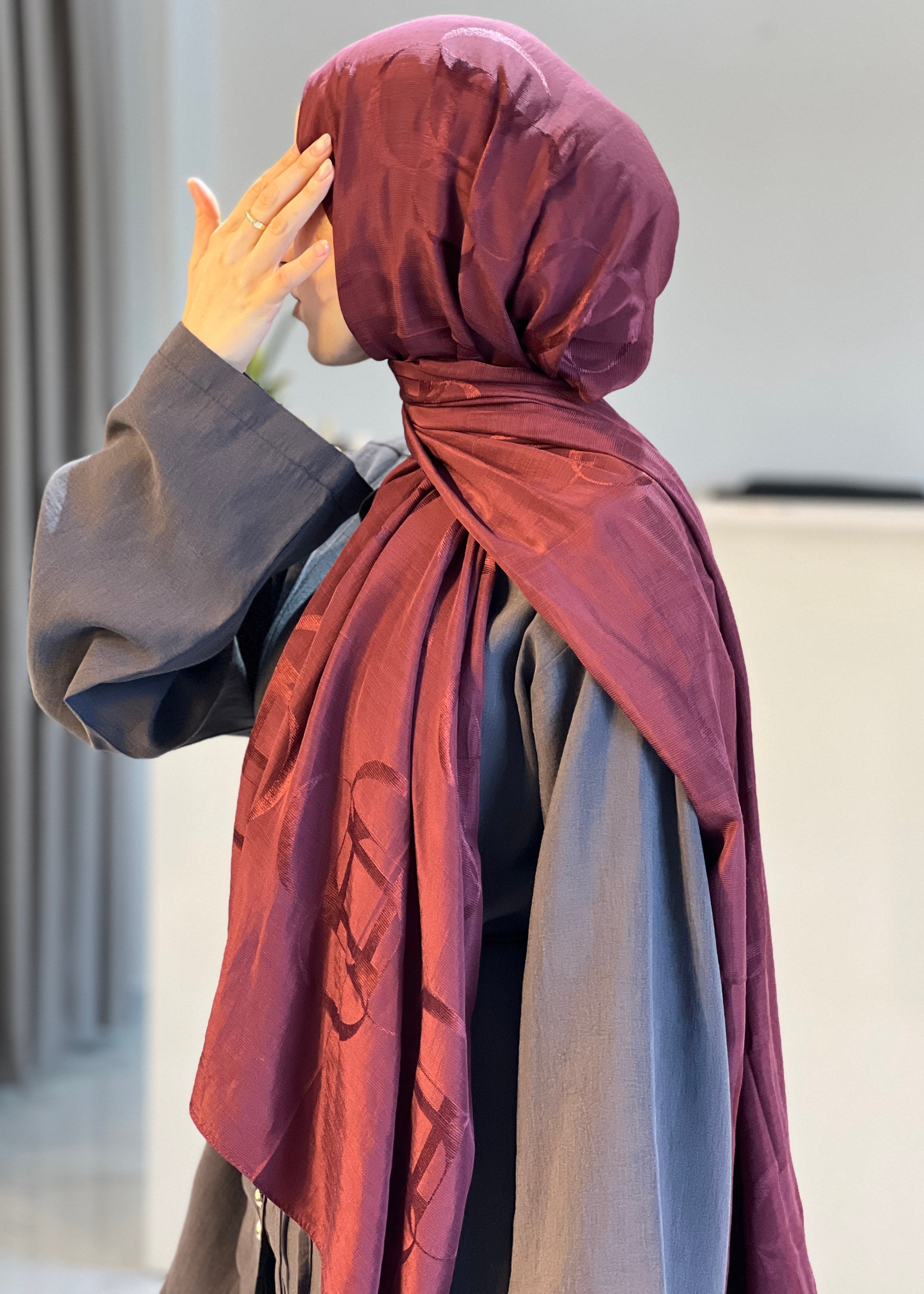 Aura Desen Rina Floş Jakar Şal- Bordo