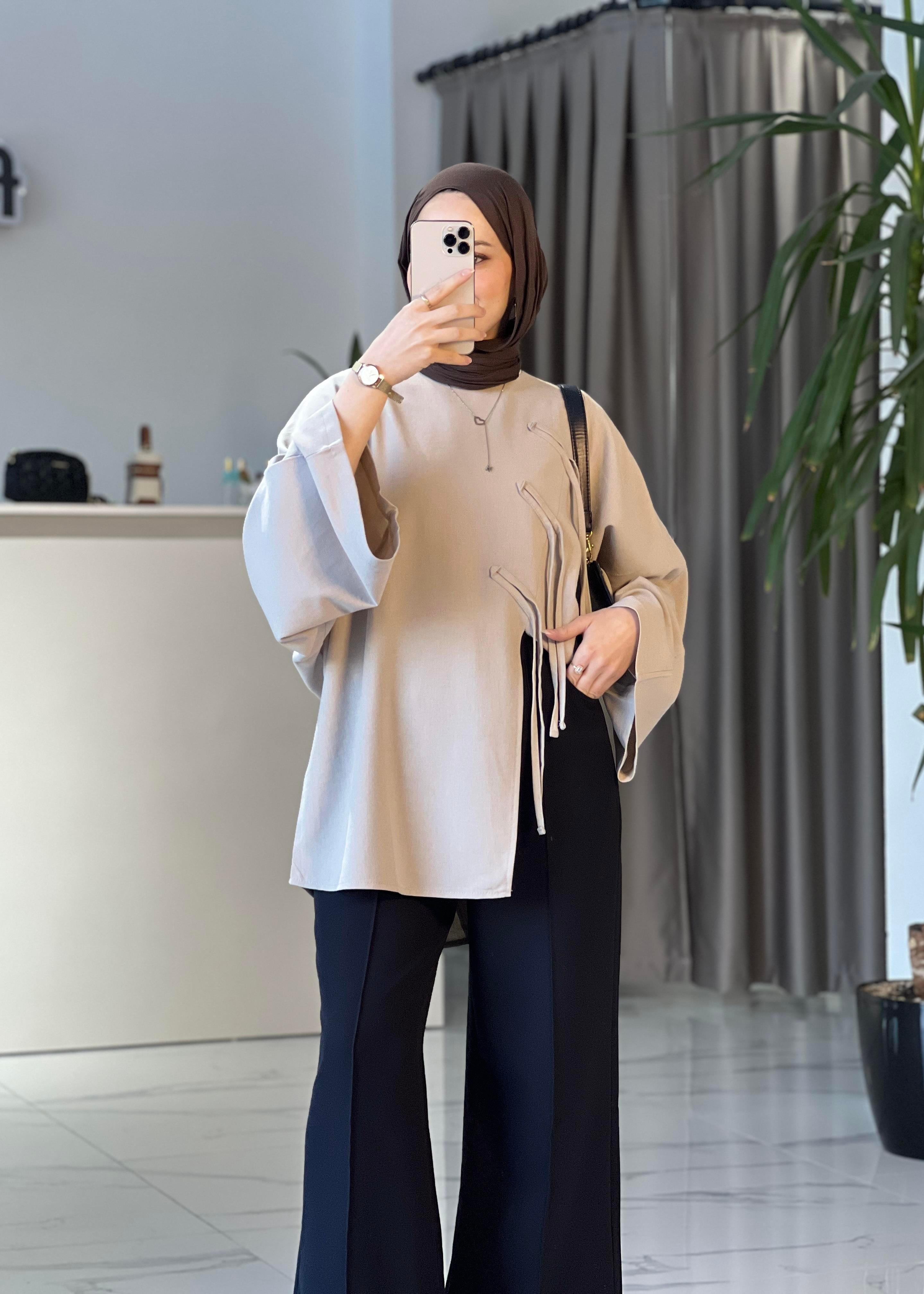 Biye Detaylı Bluz- Taş