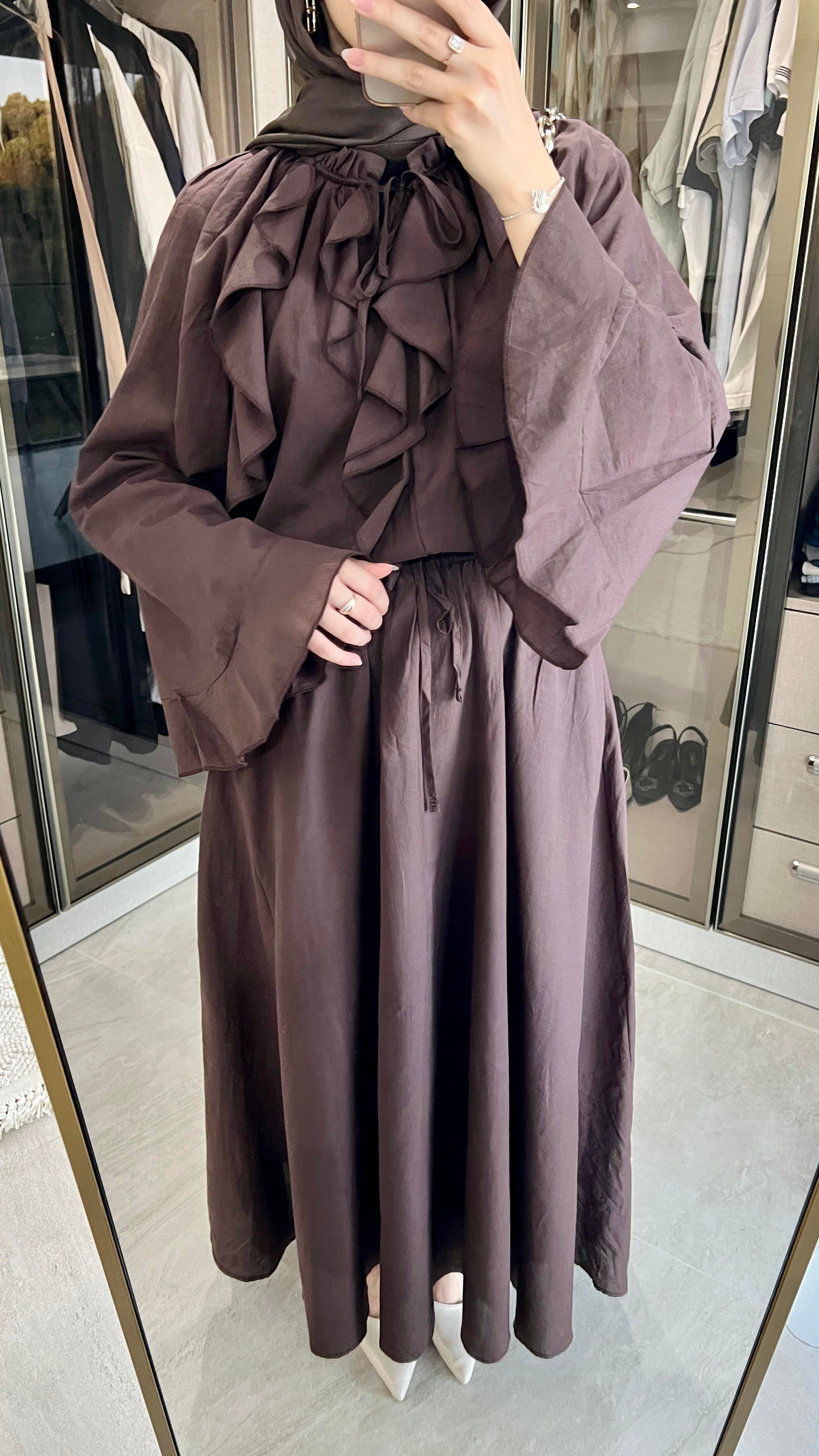 Boho Vual Acı Kahve Bluz Etek Takım
