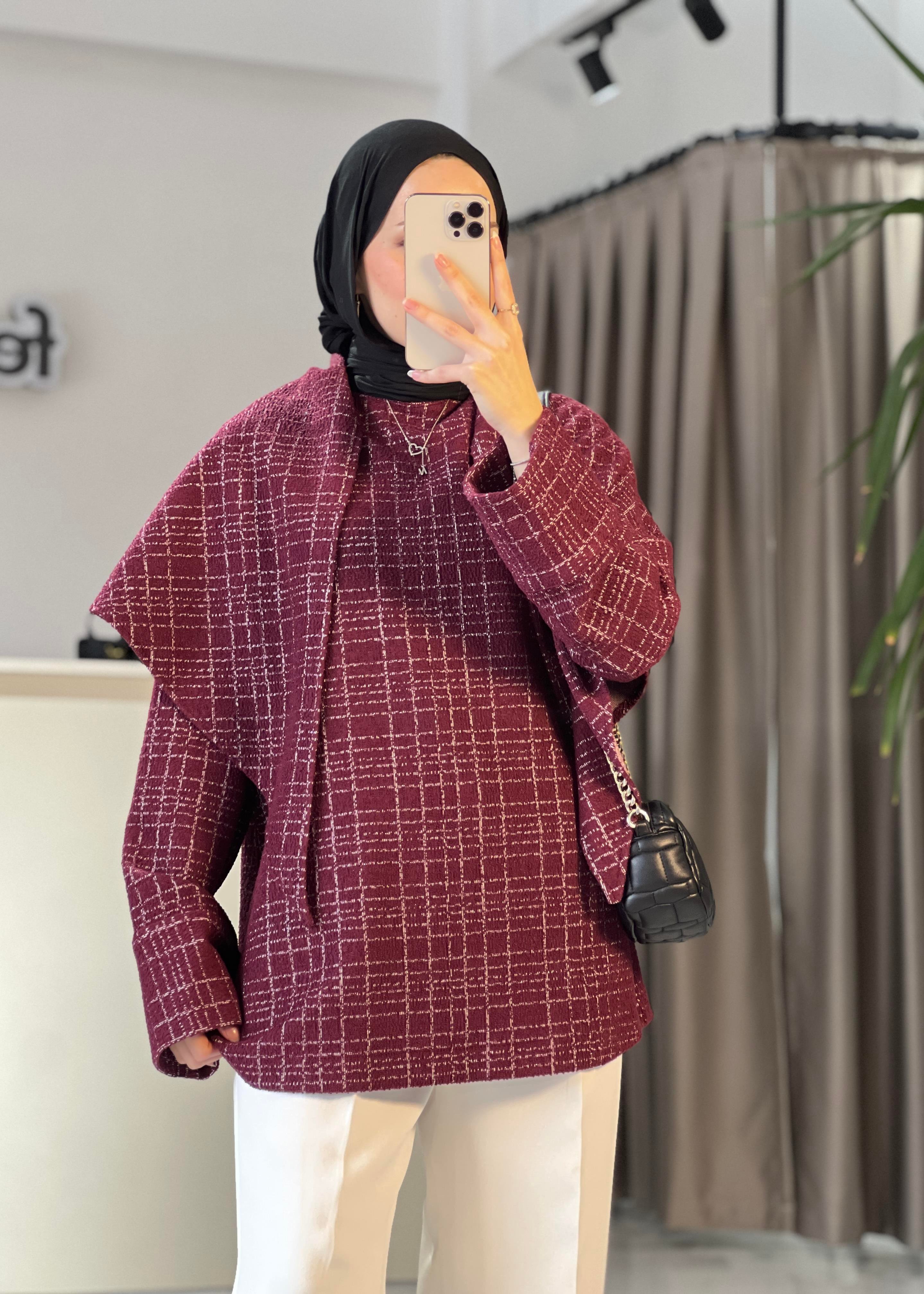 Bordo Noir Fularlı Gömlek