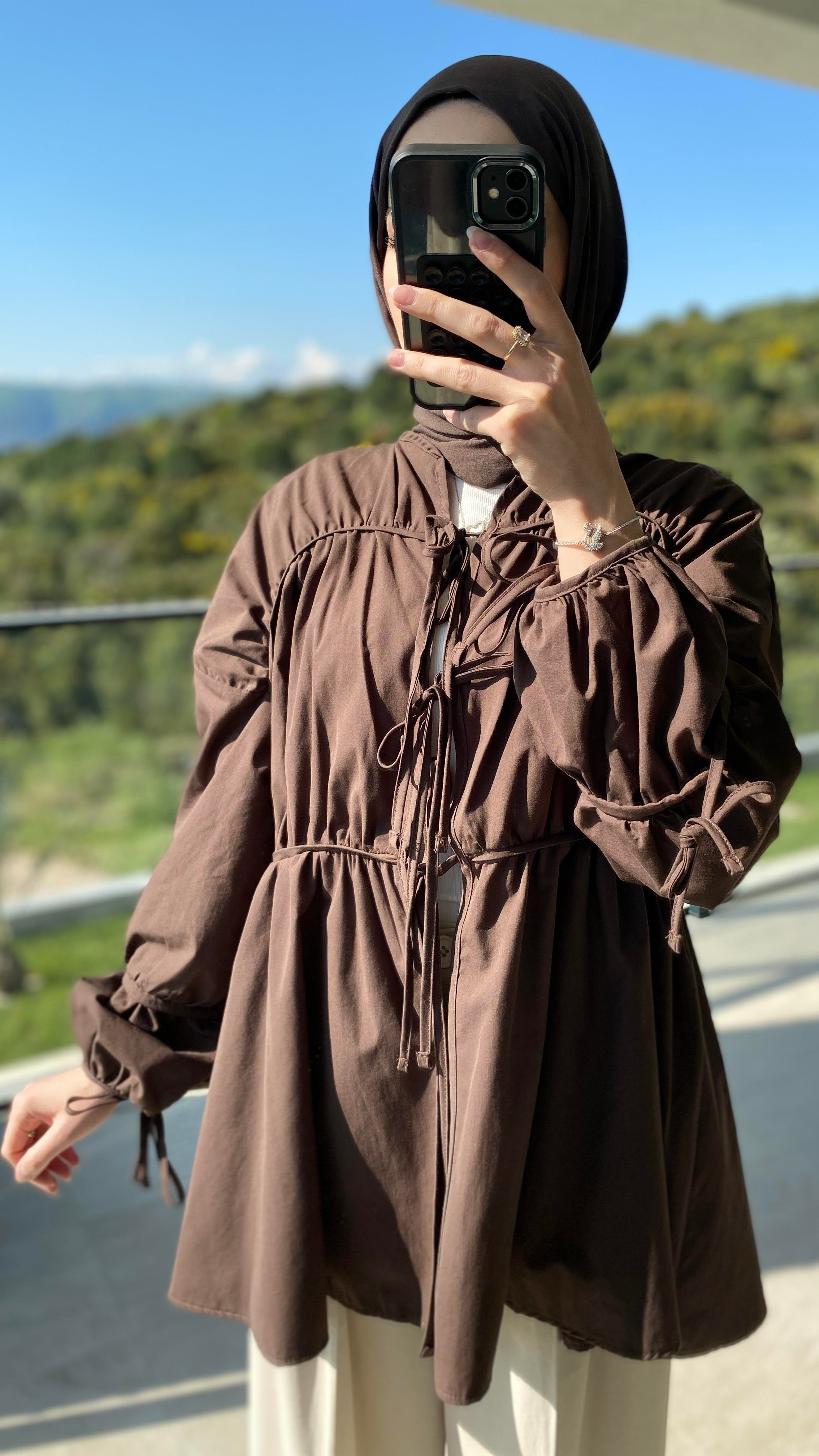 Büzgülü Bağlamalı Acı Kahve Gömlek