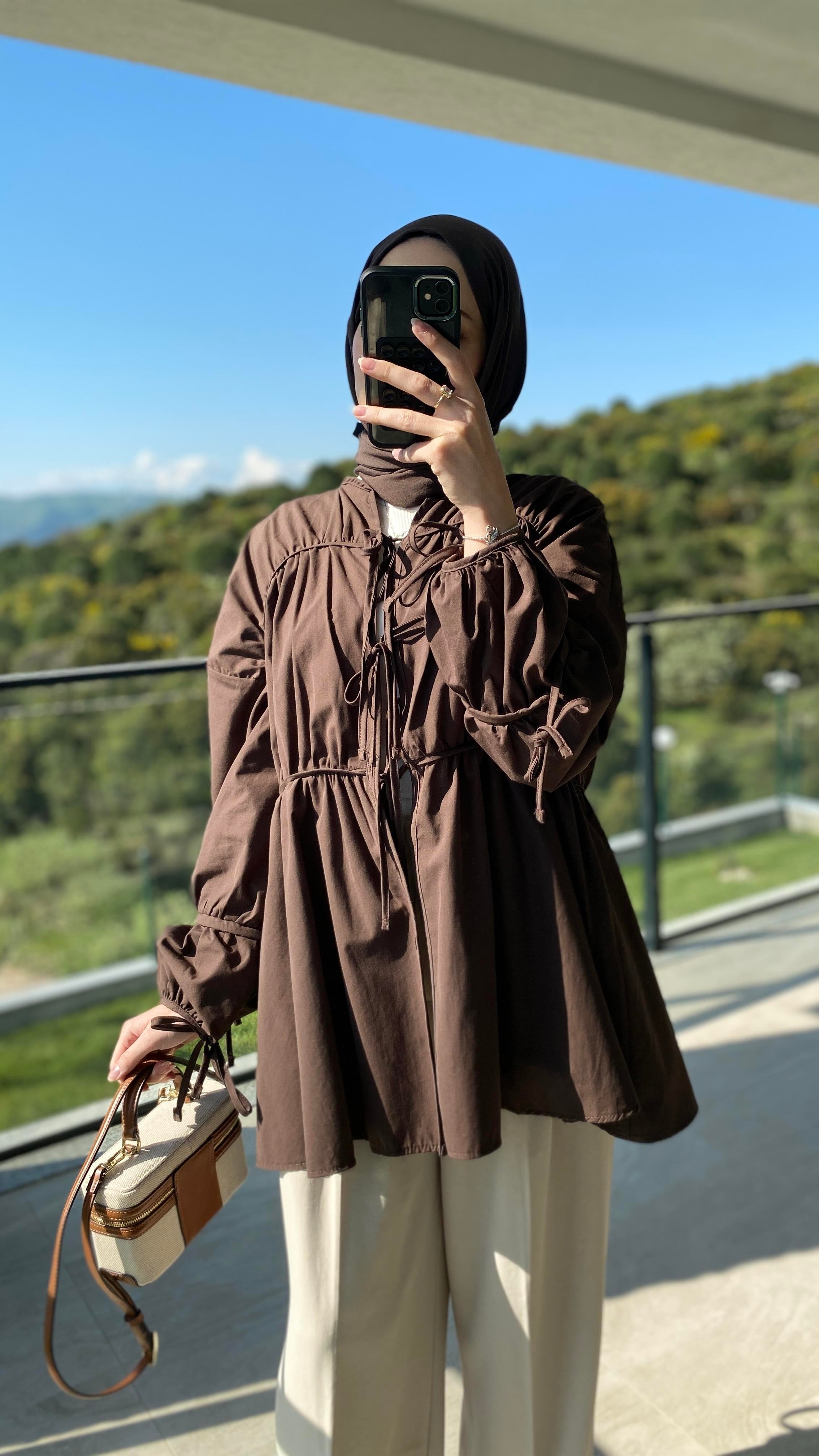 Büzgülü Bağlamalı Acı Kahve Gömlek