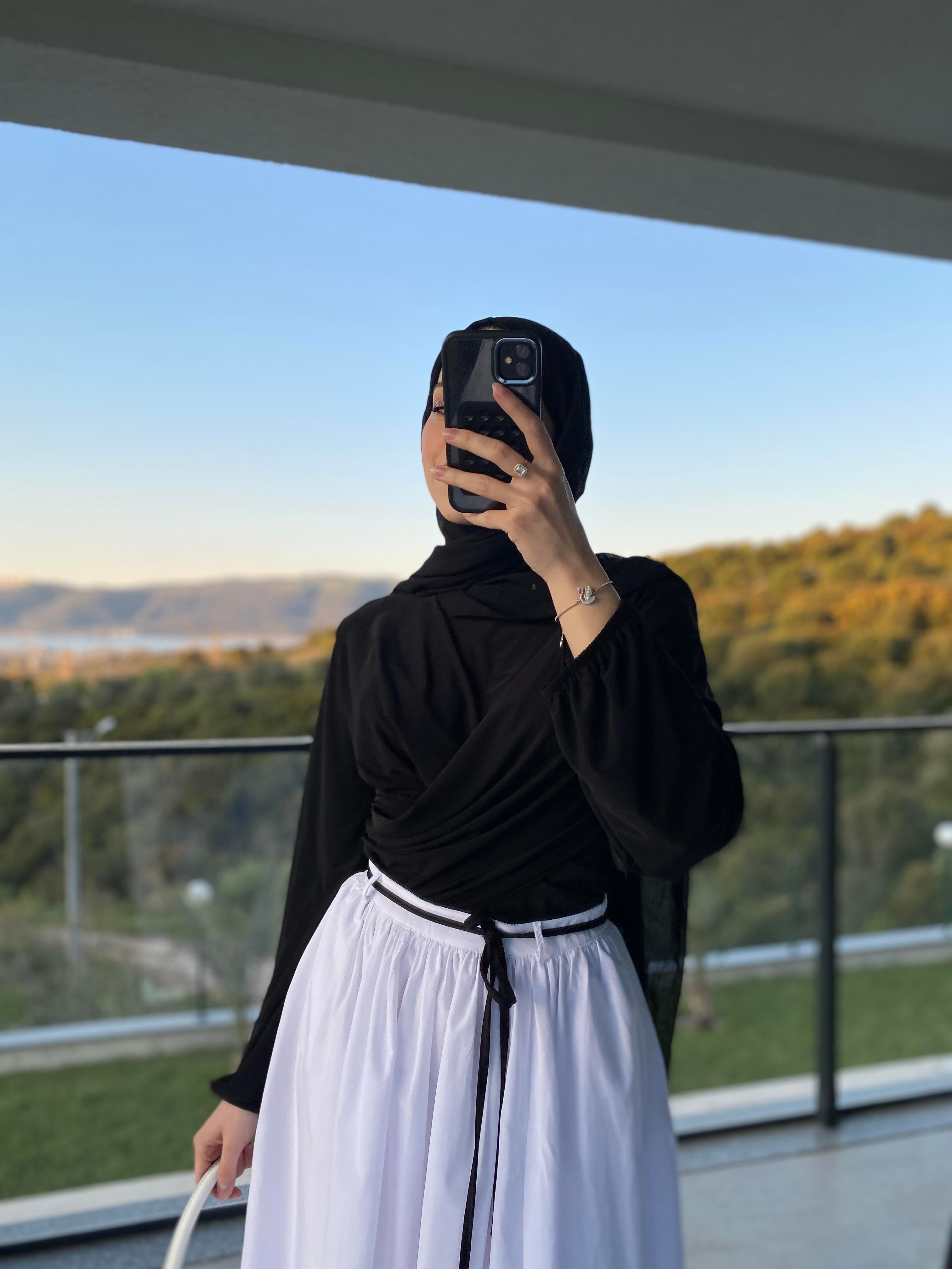 Çift Drapeli Bluz Siyah