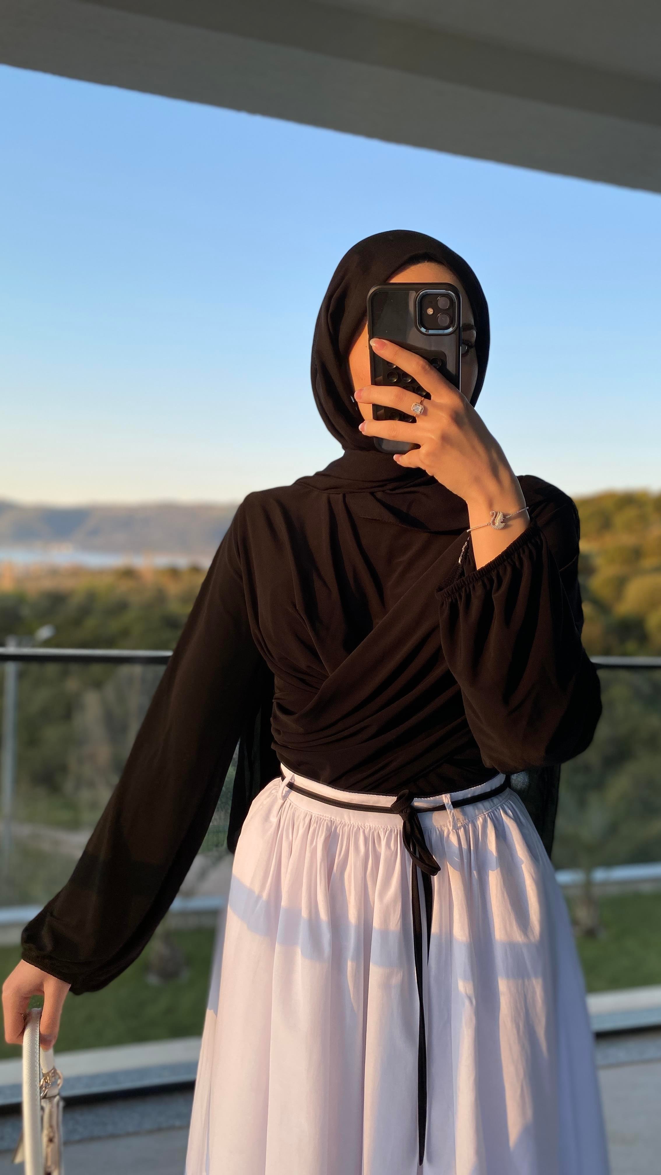 Çift Drapeli Bluz Siyah