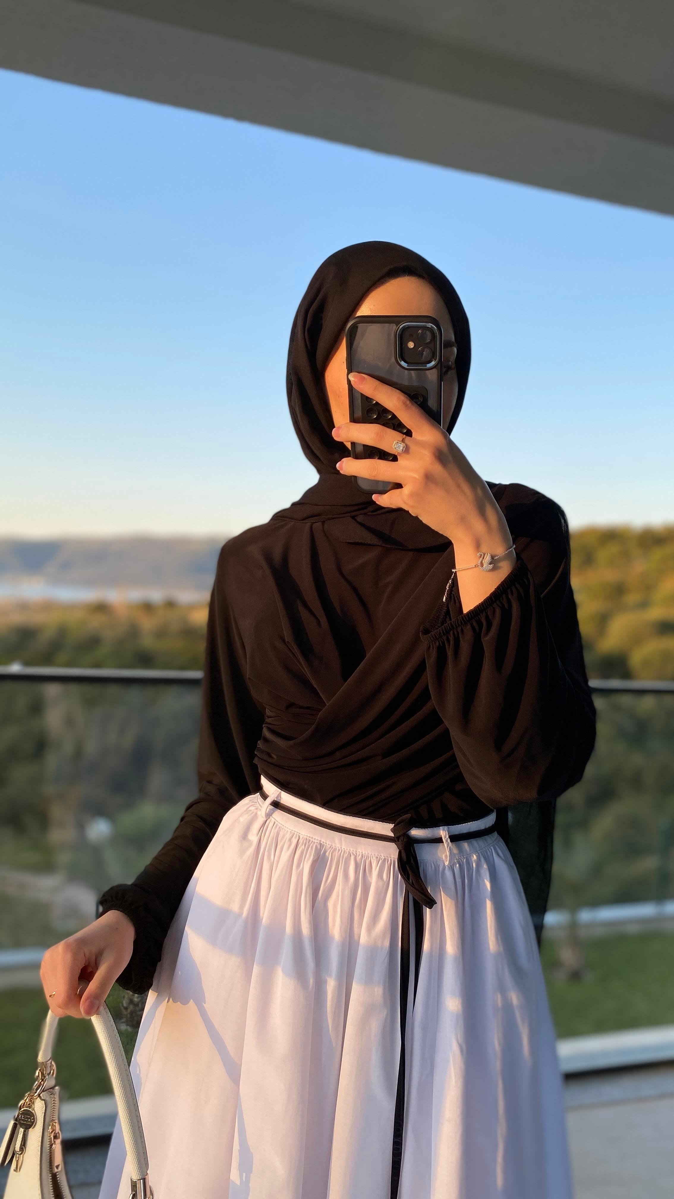 Çift Drapeli Bluz Siyah