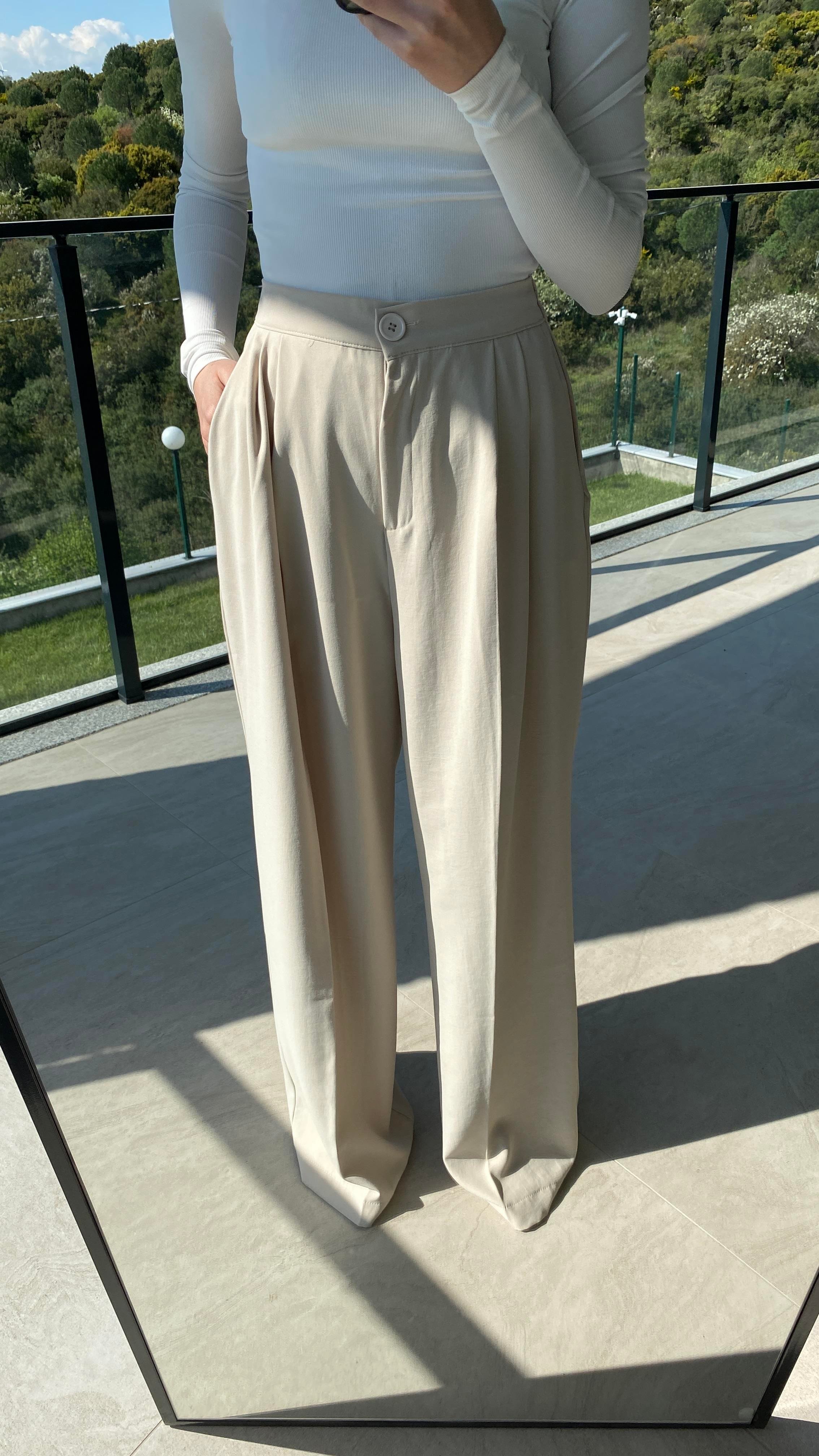 Class Lastik Detaylı Palazzo Taş Pantolon