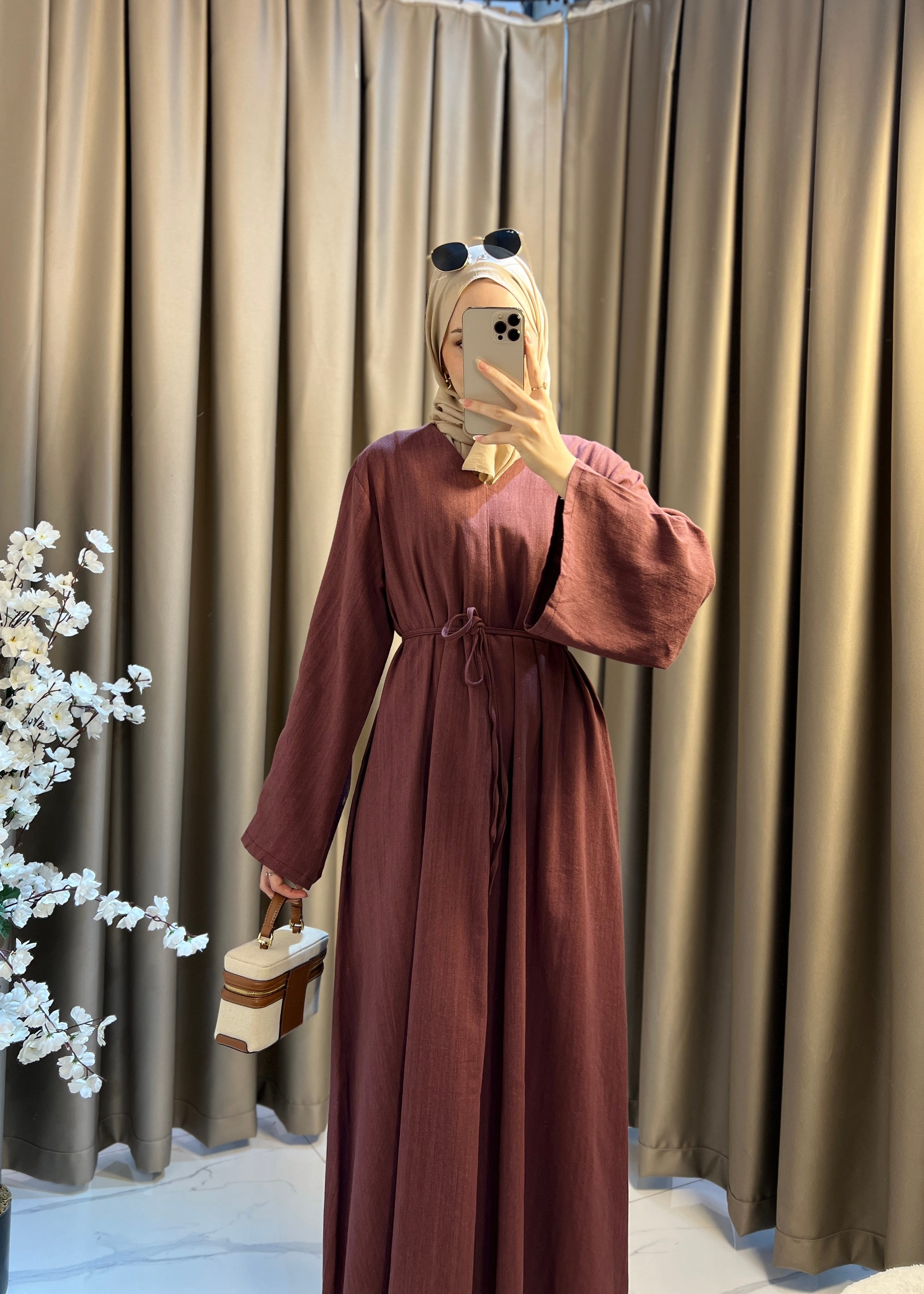 Dalia Keten Elbise- Bordo