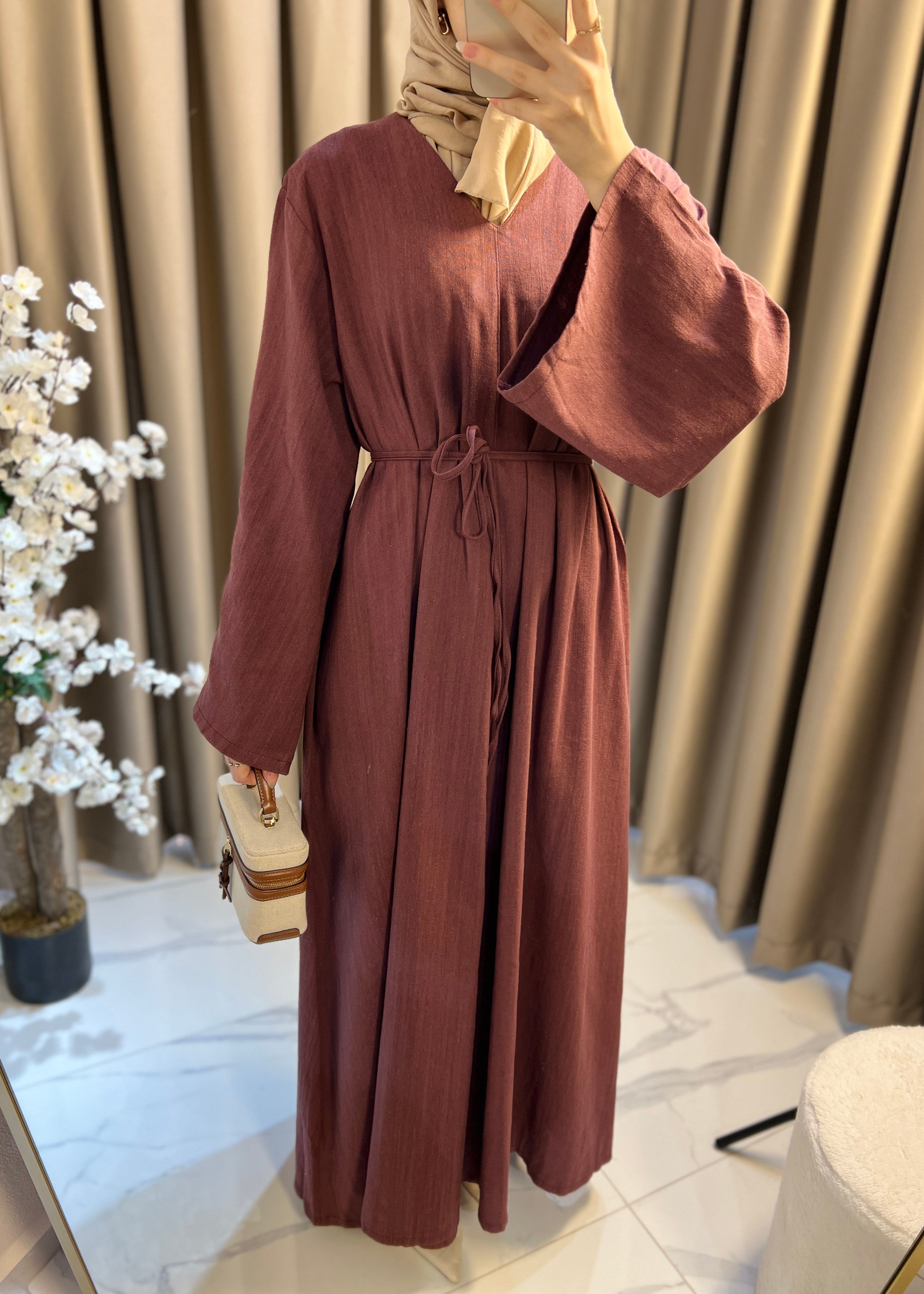 Dalia Keten Elbise- Bordo