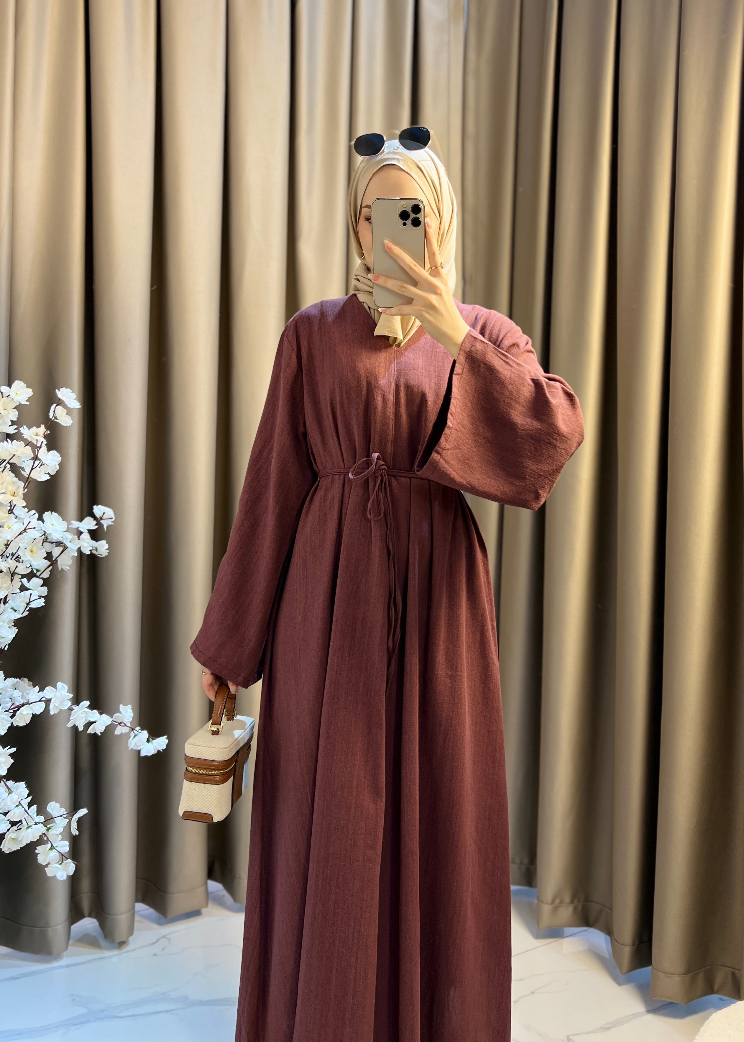 Dalia Keten Elbise- Bordo