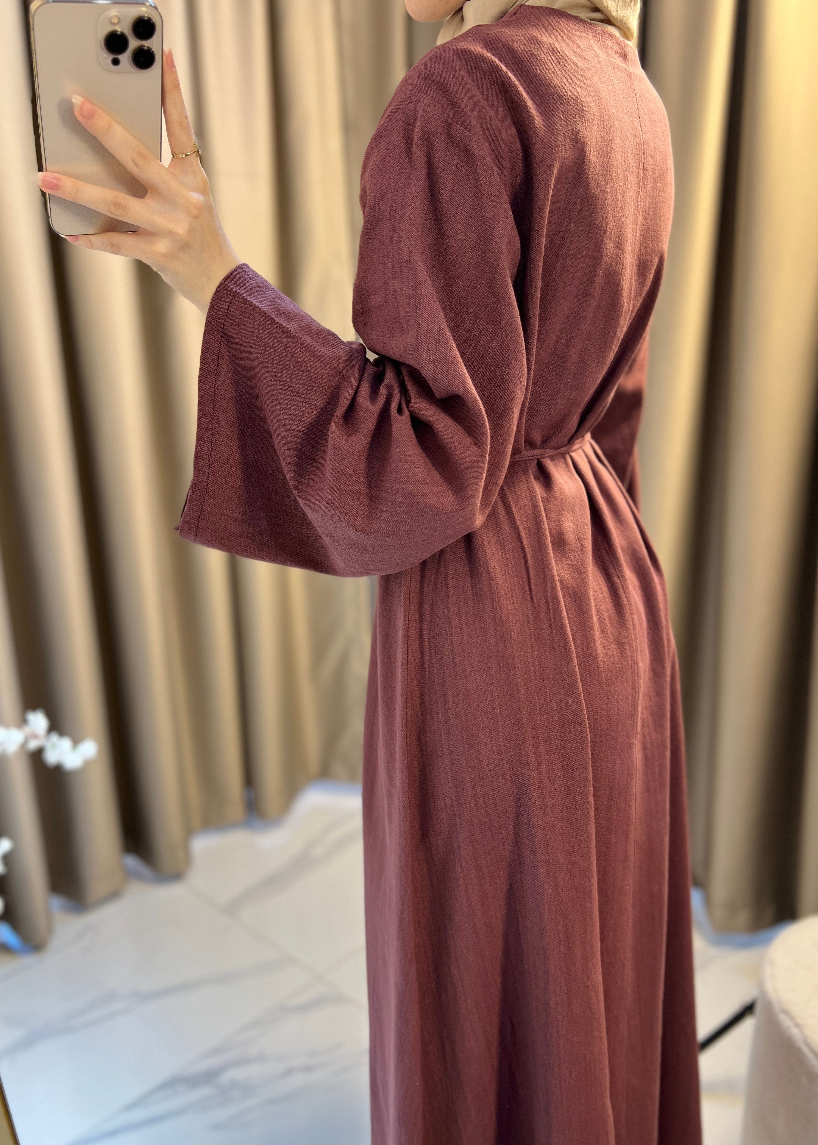 Dalia Keten Elbise- Bordo