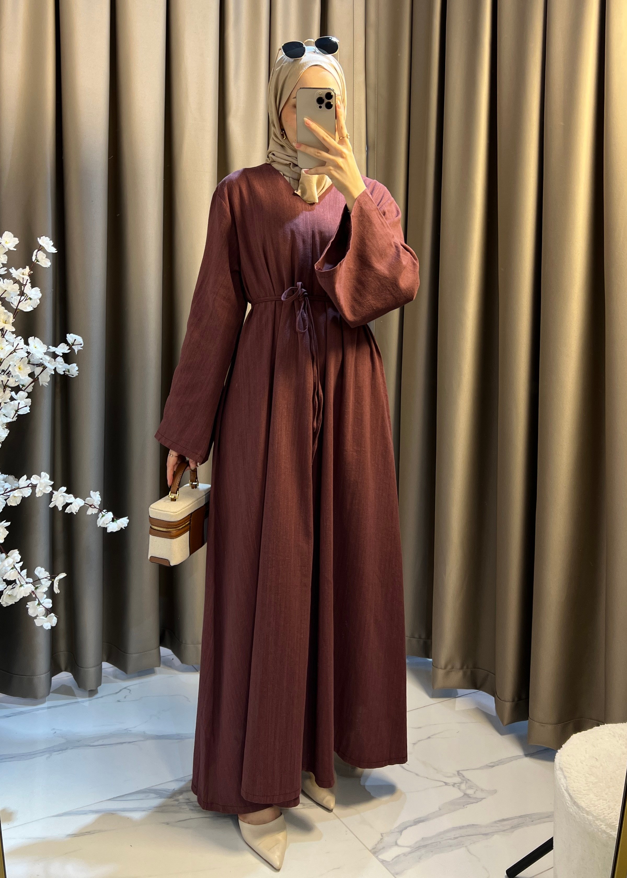 Dalia Keten Elbise- Bordo