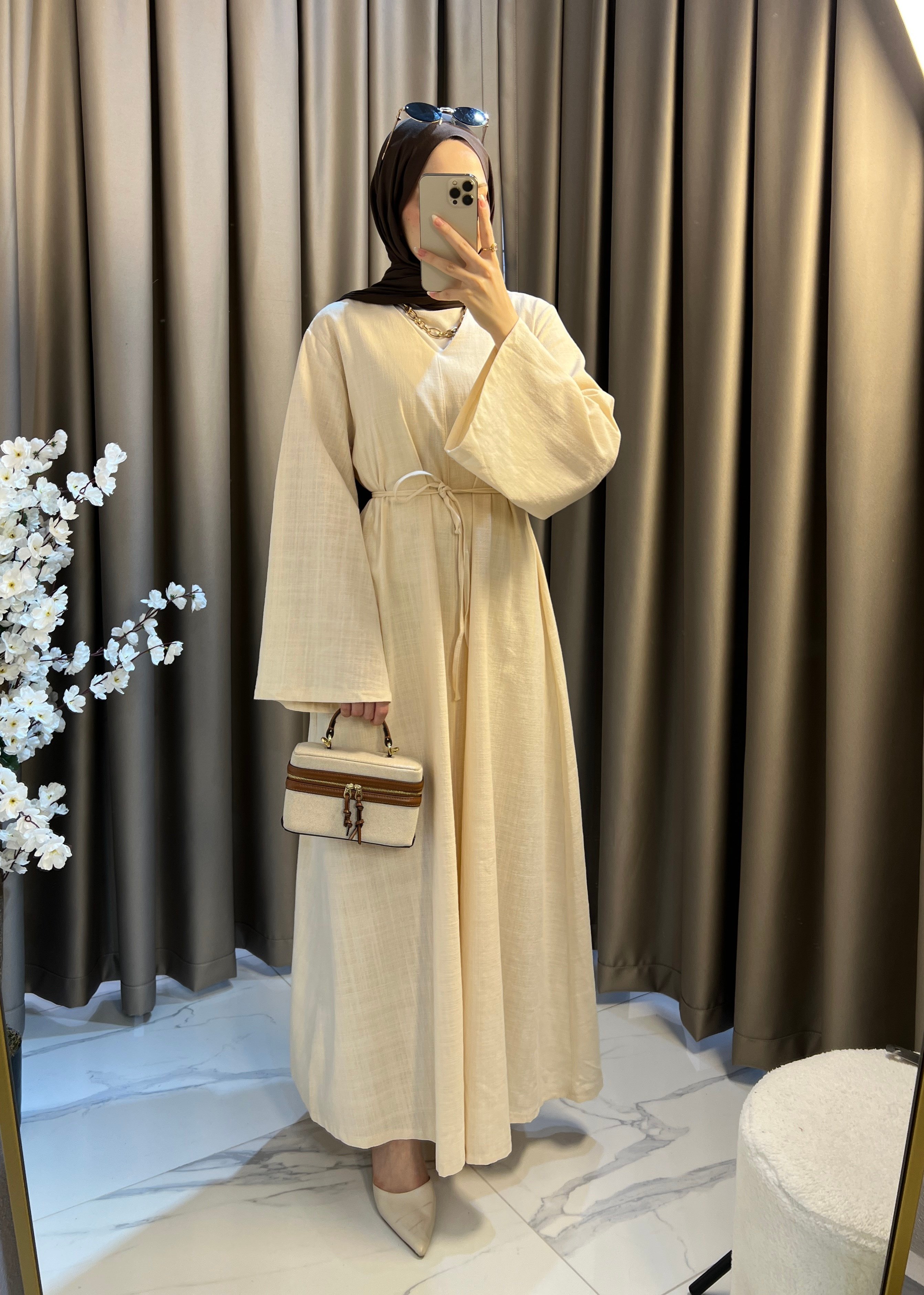 Dalia Keten Elbise- Taş