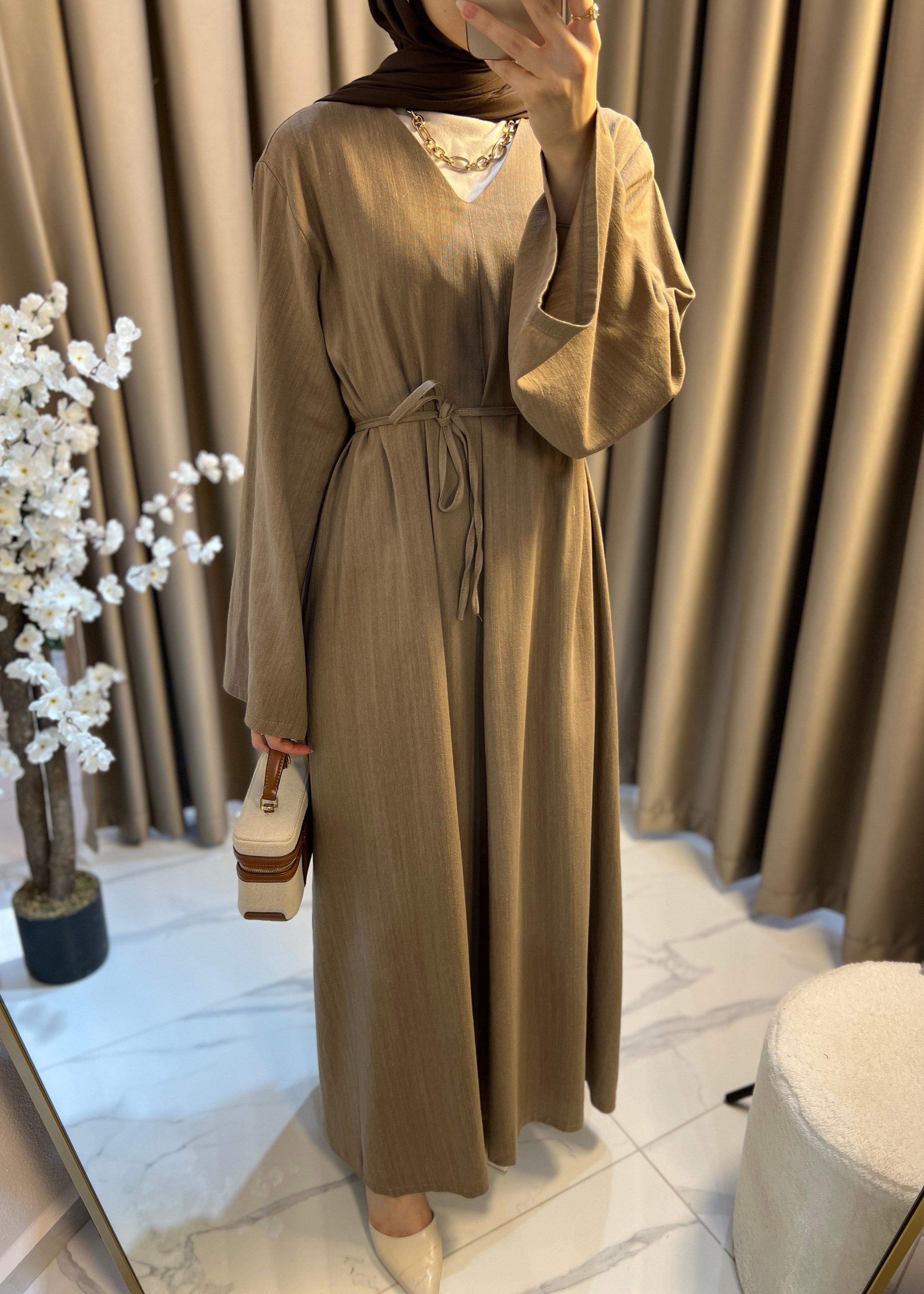 Dalia Keten Elbise- Vizon