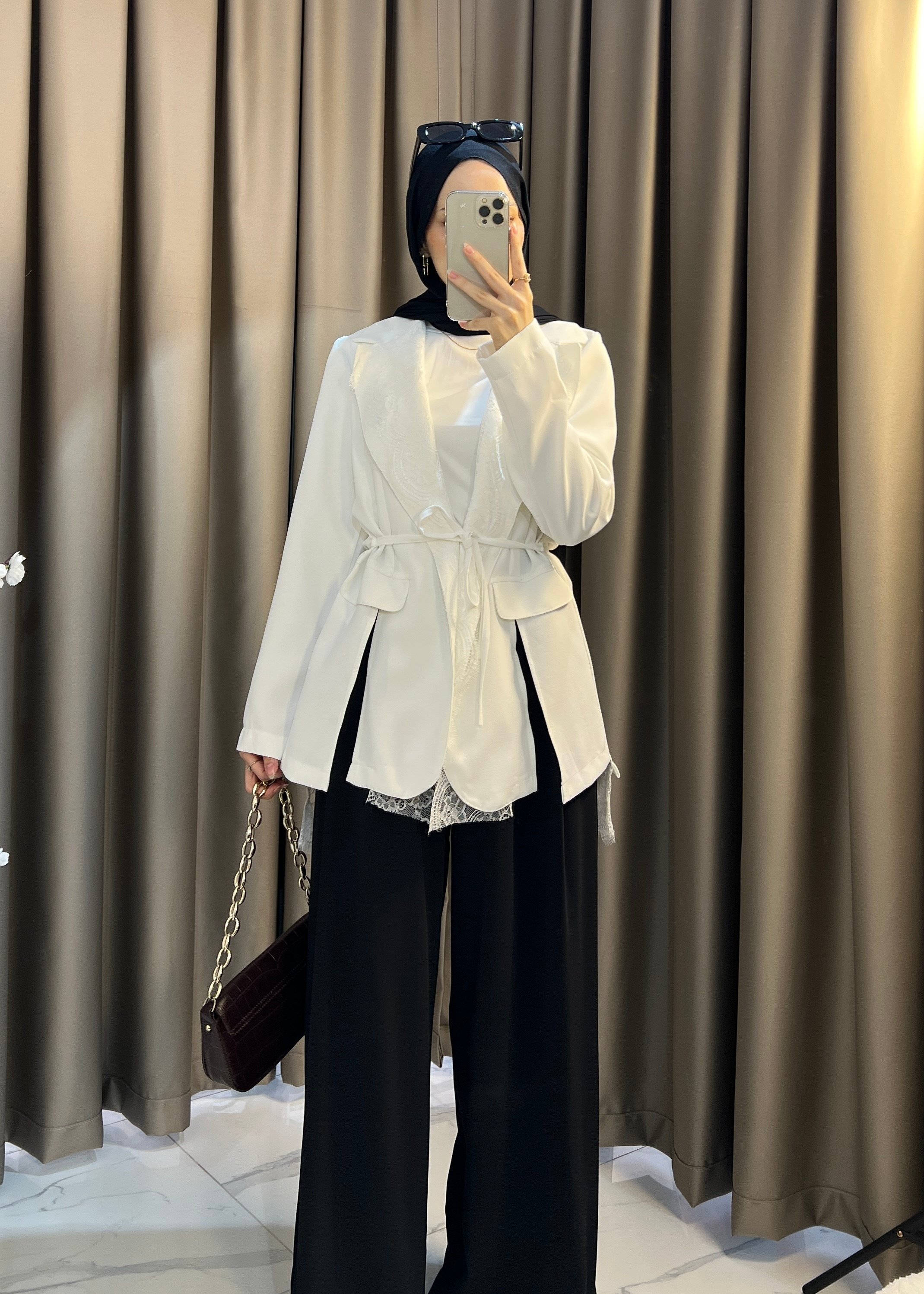 Dantel Blazer Ceket- Beyaz