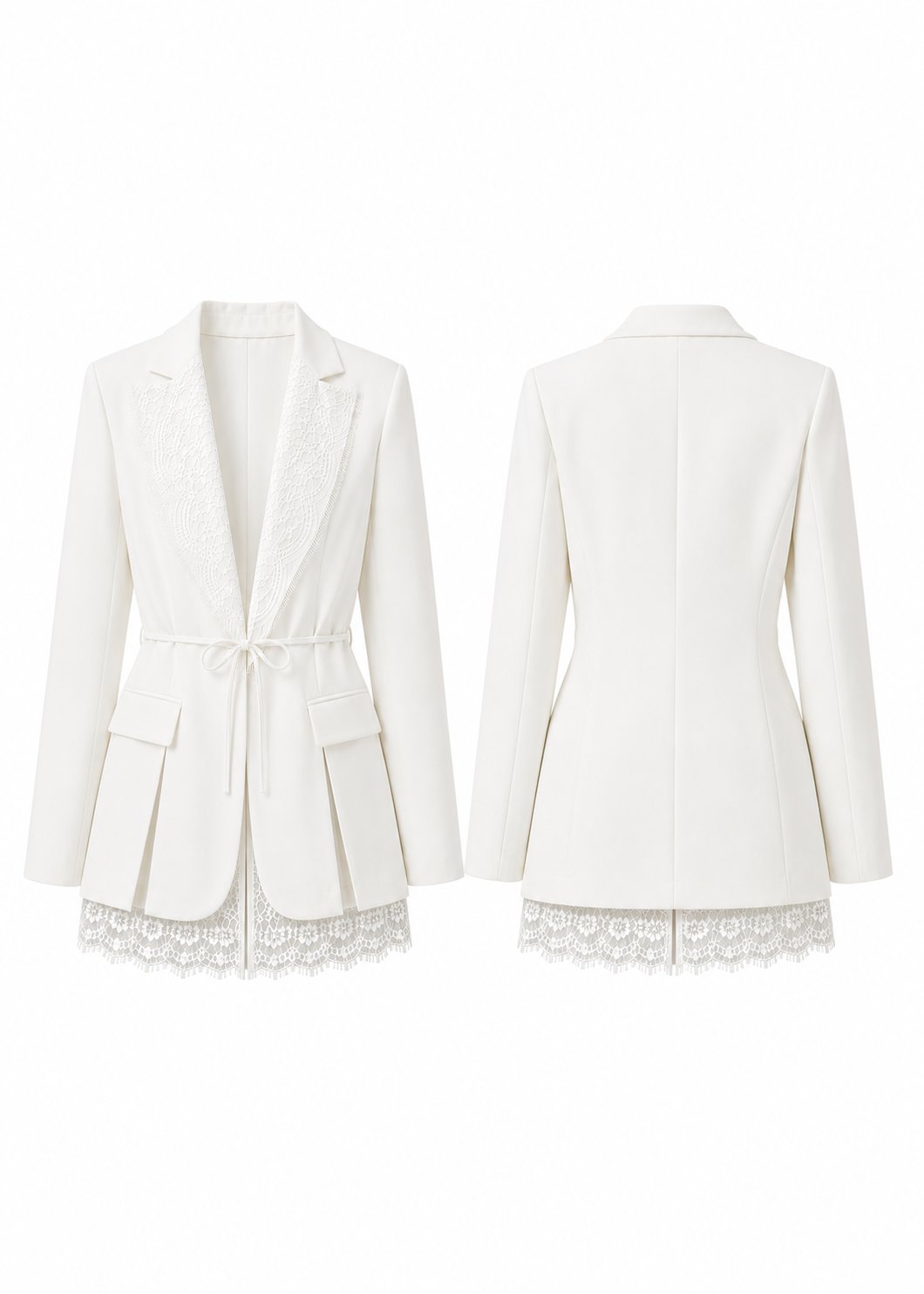 Dantel Blazer Ceket- Beyaz