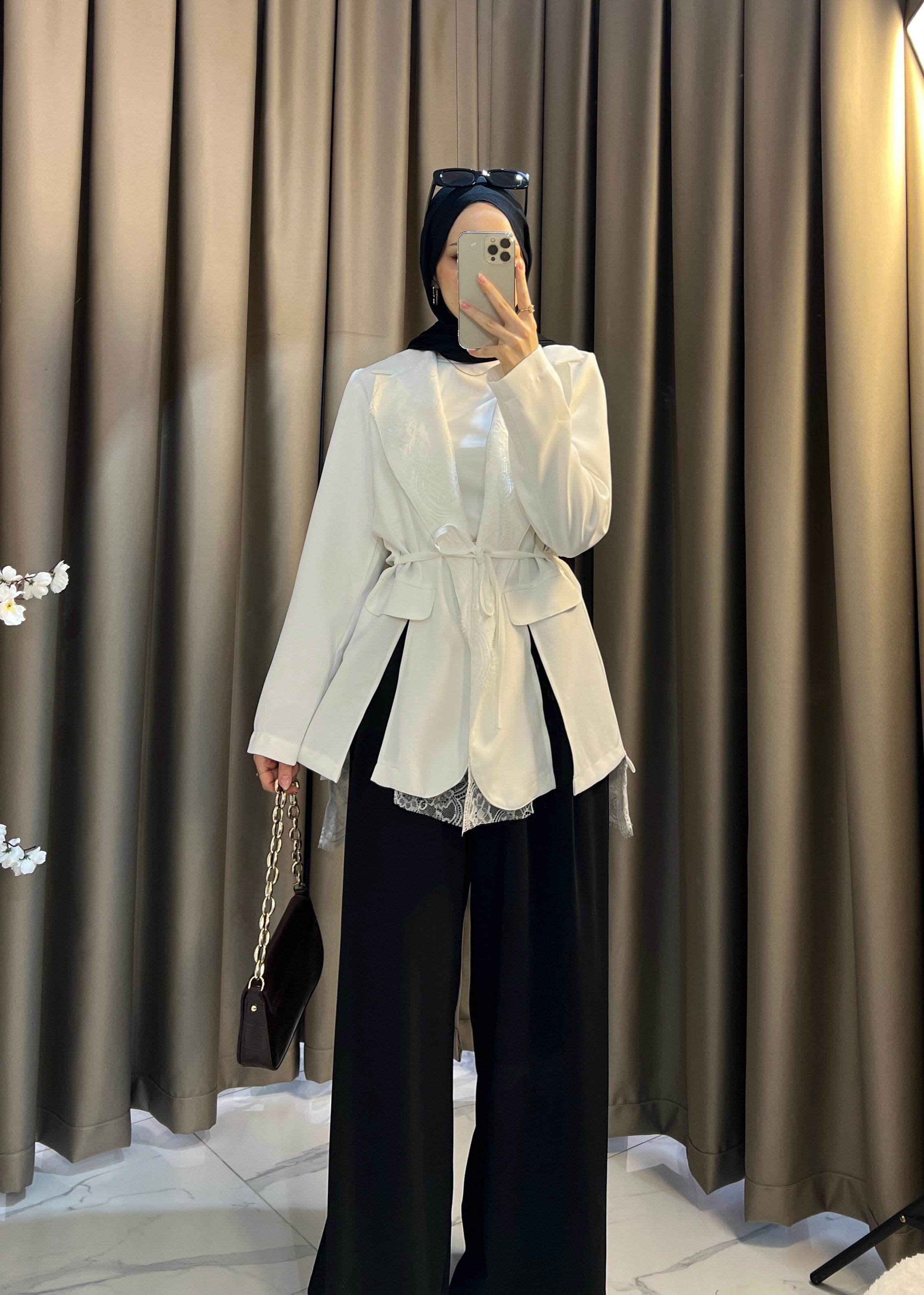 Dantel Blazer Ceket- Beyaz