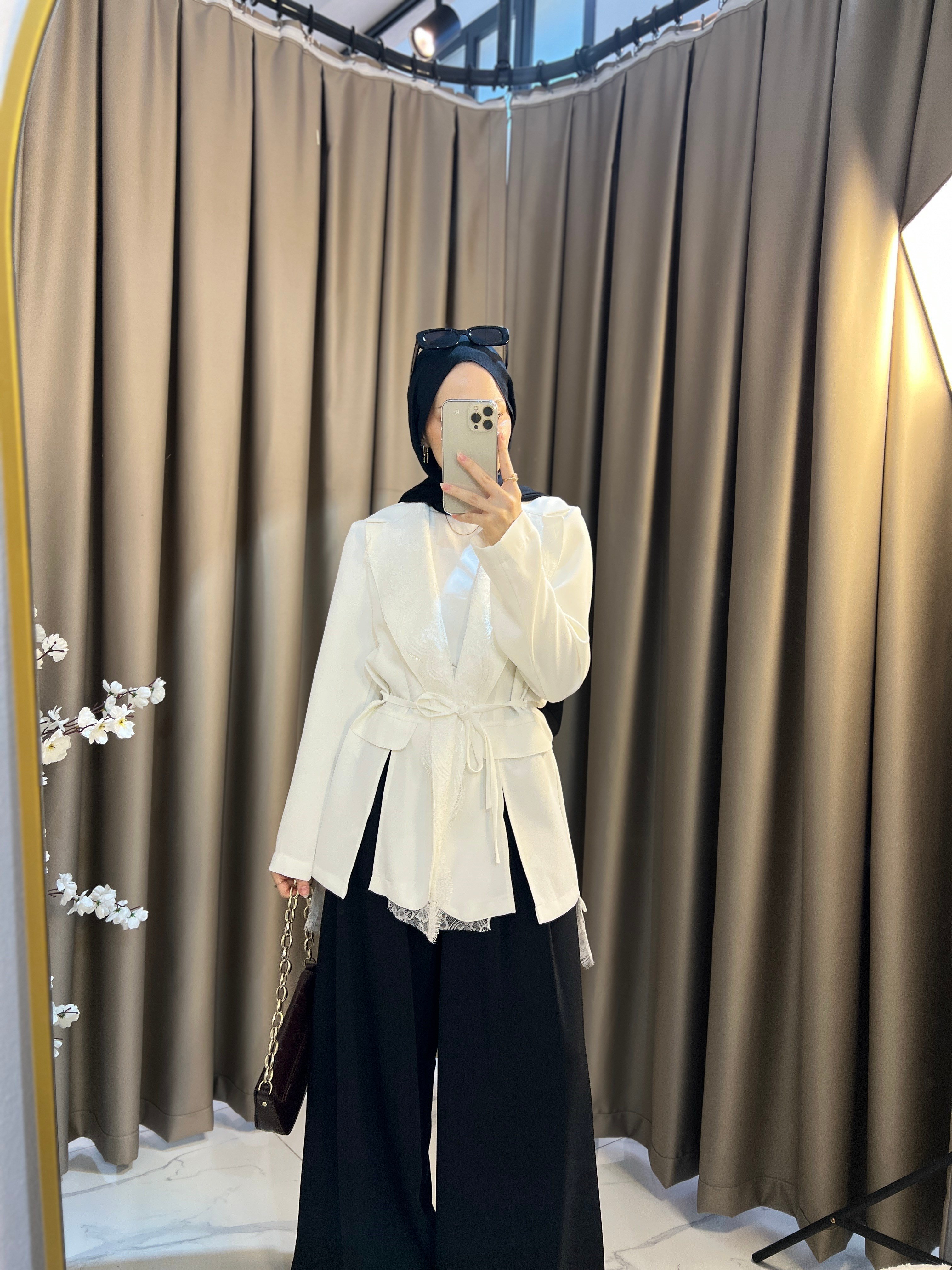 Dantel Blazer Ceket- Beyaz