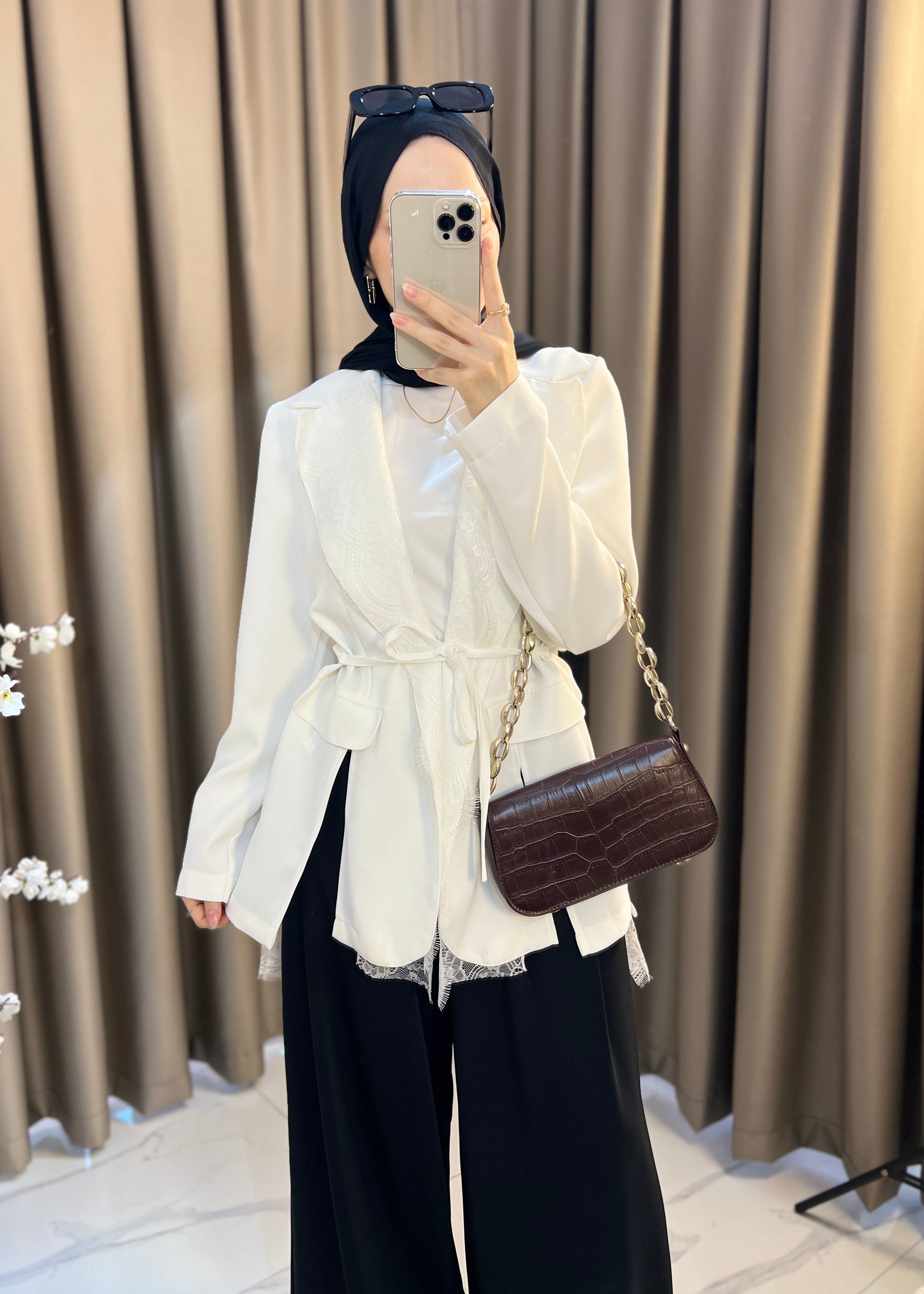 Dantel Blazer Ceket- Beyaz