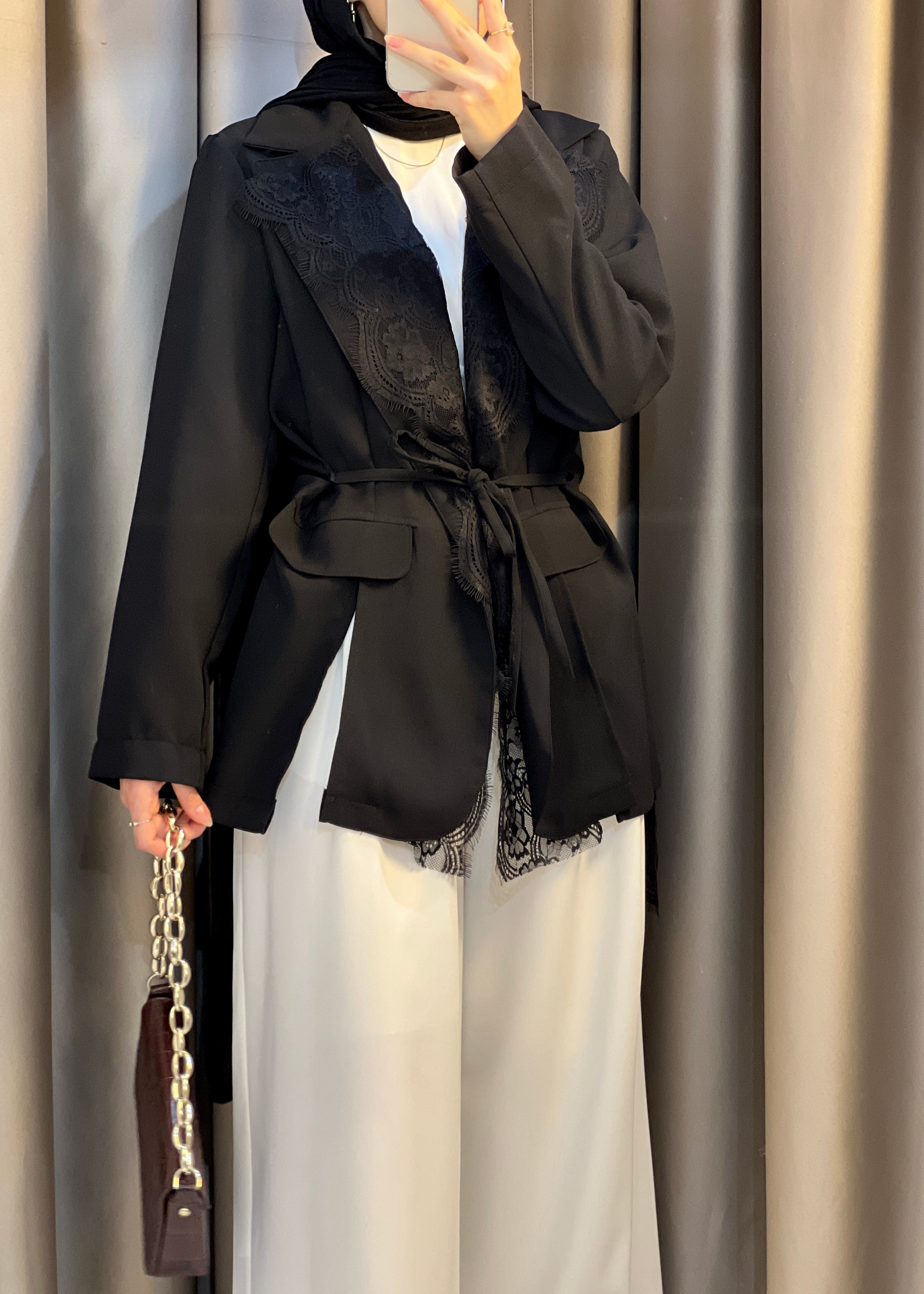 Dantel Blazer Ceket- Siyah