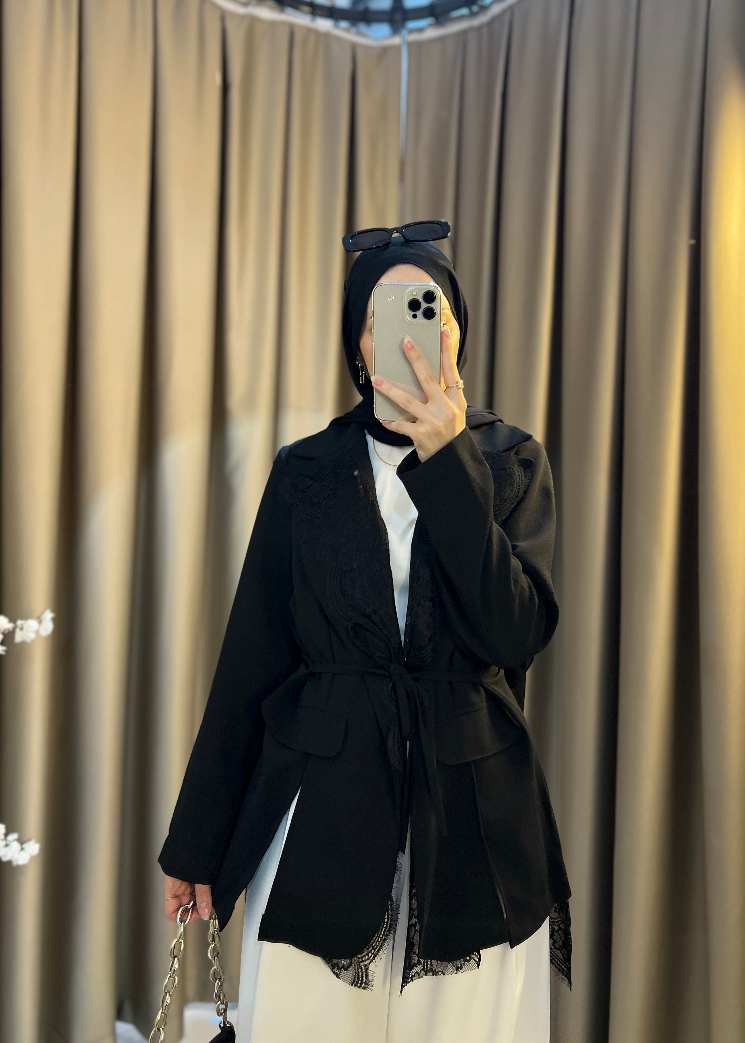 Dantel Blazer Ceket- Siyah