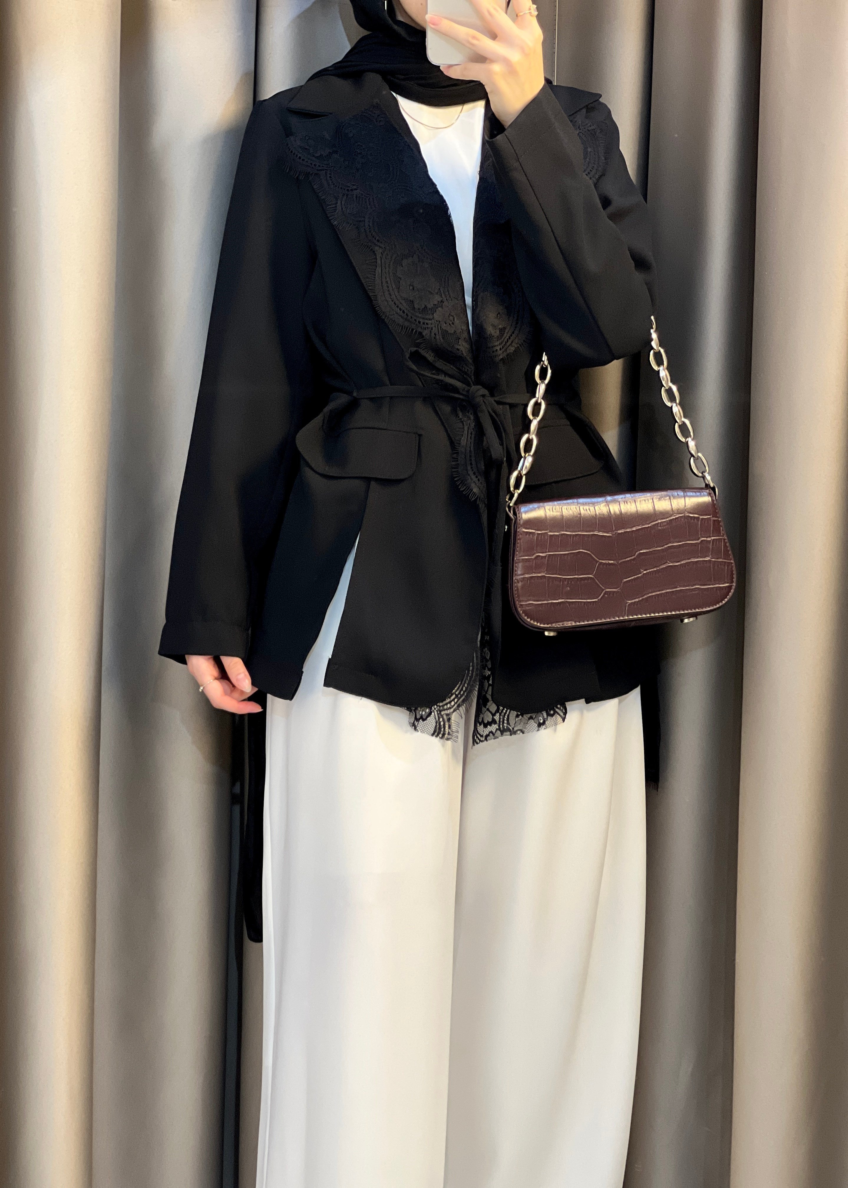 Dantel Blazer Ceket- Siyah