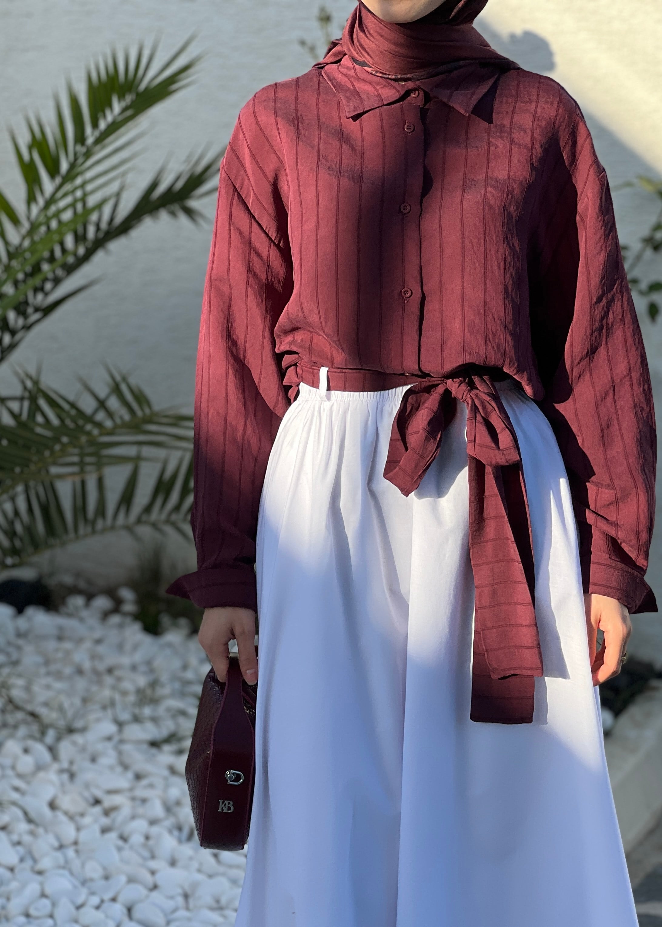 Echo Beli Kuşaklı Gömlek- Bordo