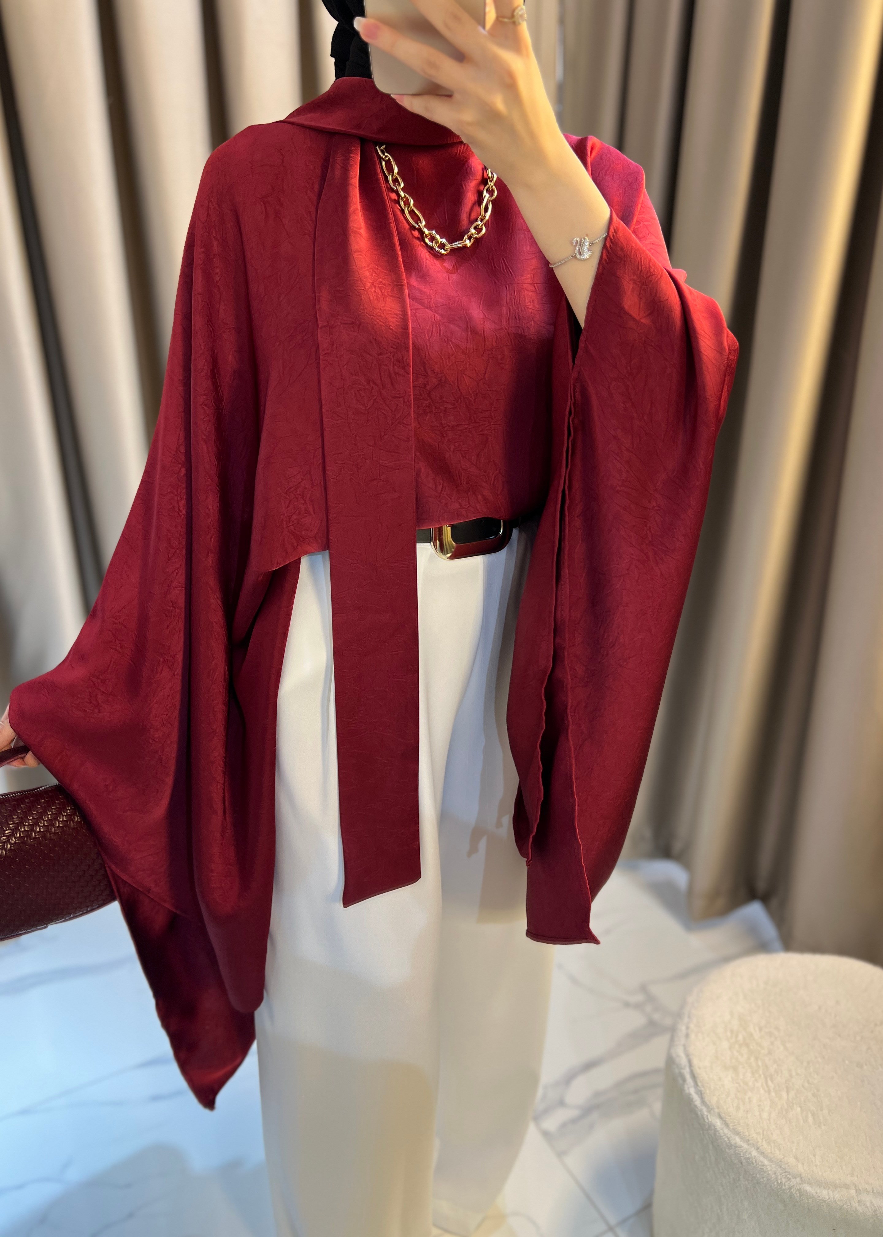 Elise Fularlı Bluz- Bordo