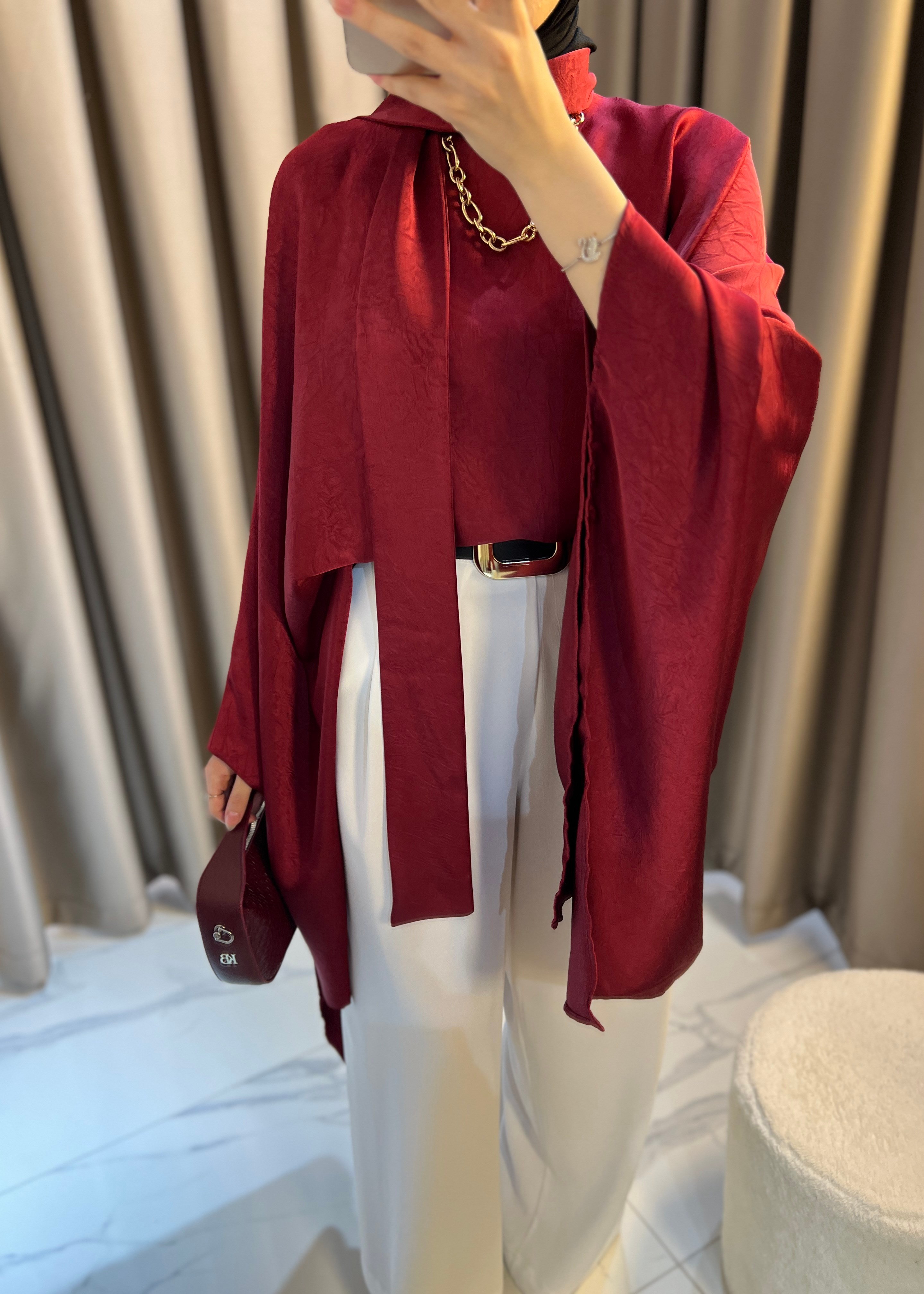 Elise Fularlı Bluz- Bordo