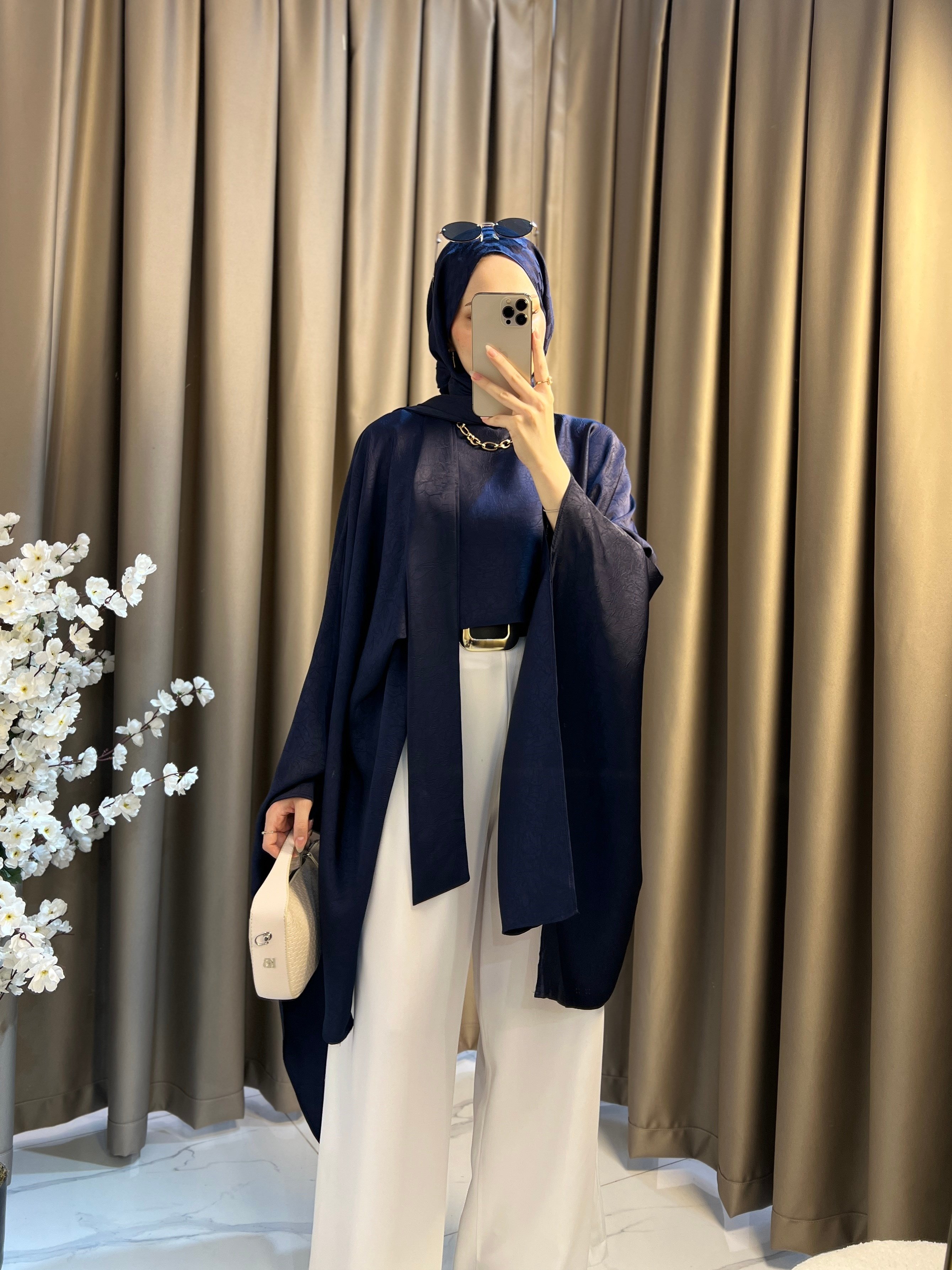 Elise Fularlı Bluz- Lacivert 