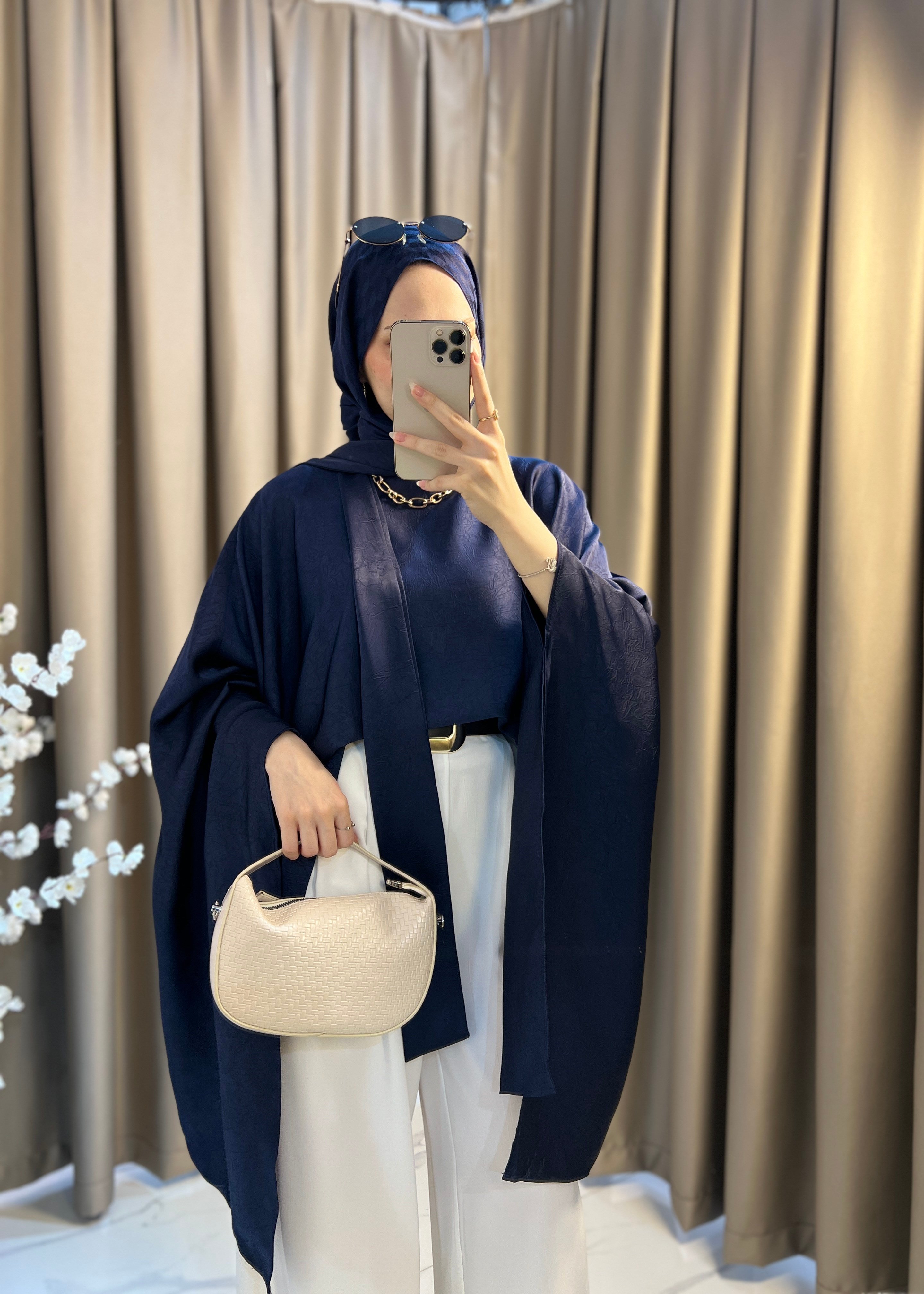 Elise Fularlı Bluz- Lacivert 