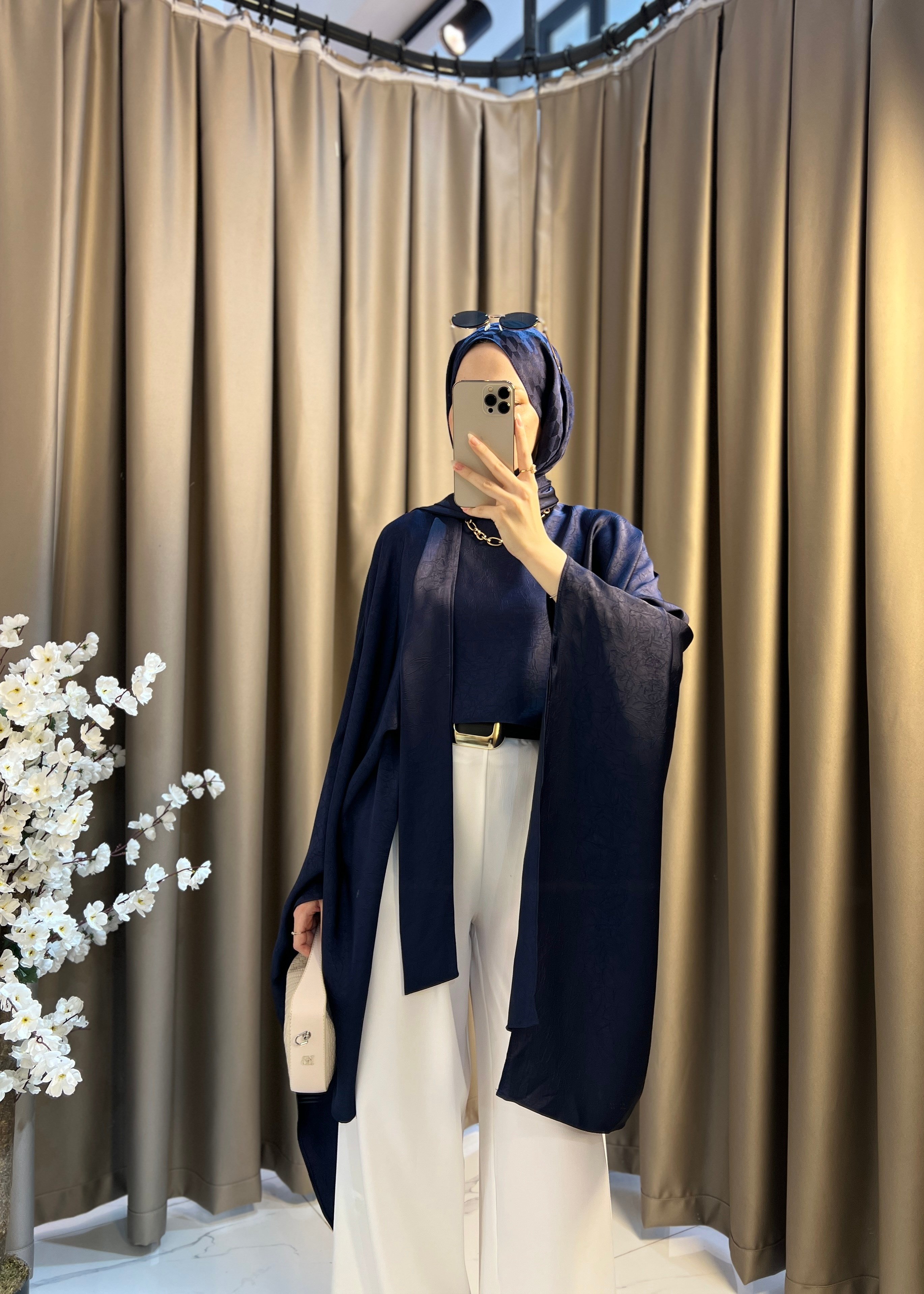 Elise Fularlı Bluz- Lacivert 