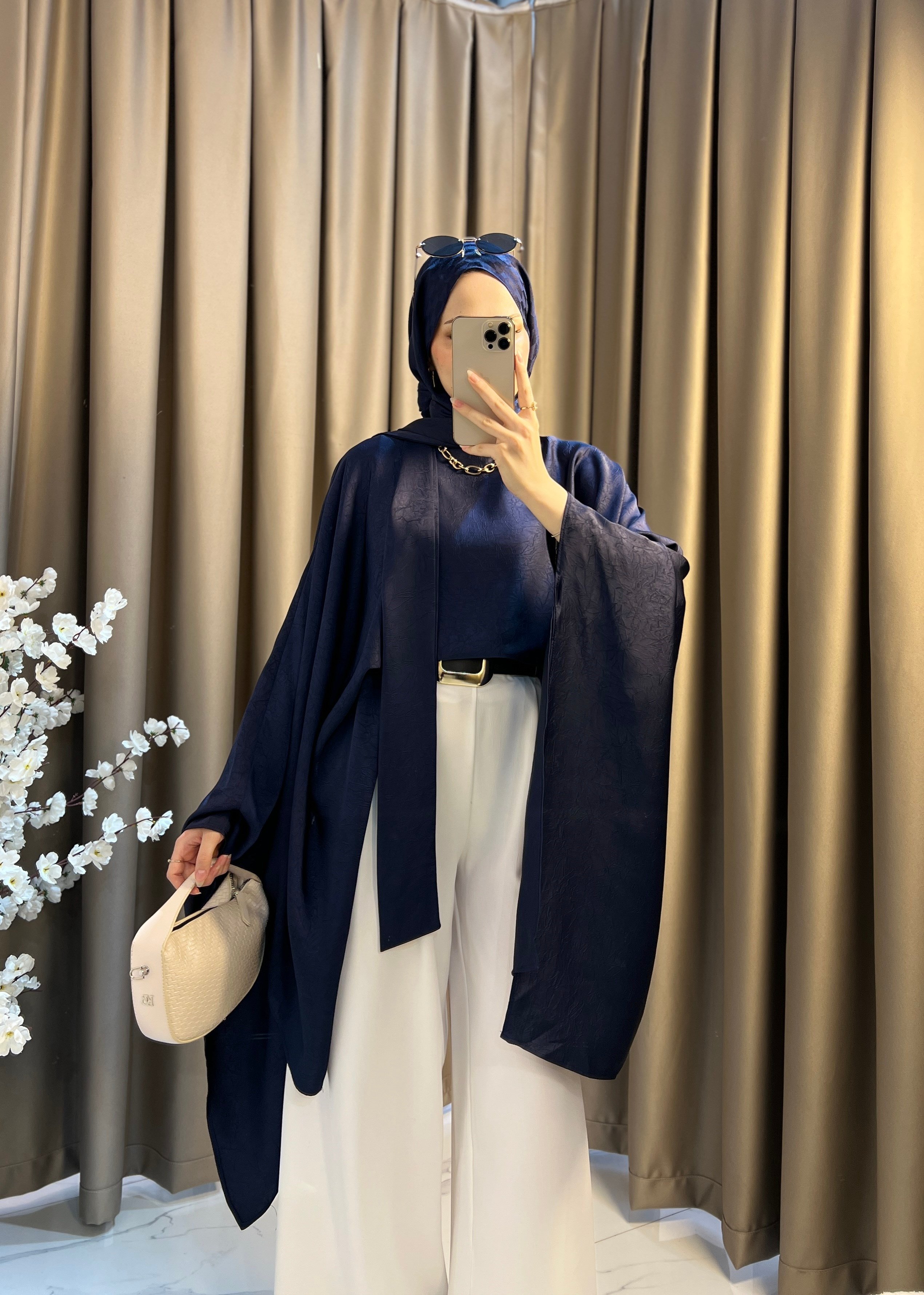 Elise Fularlı Bluz- Lacivert 