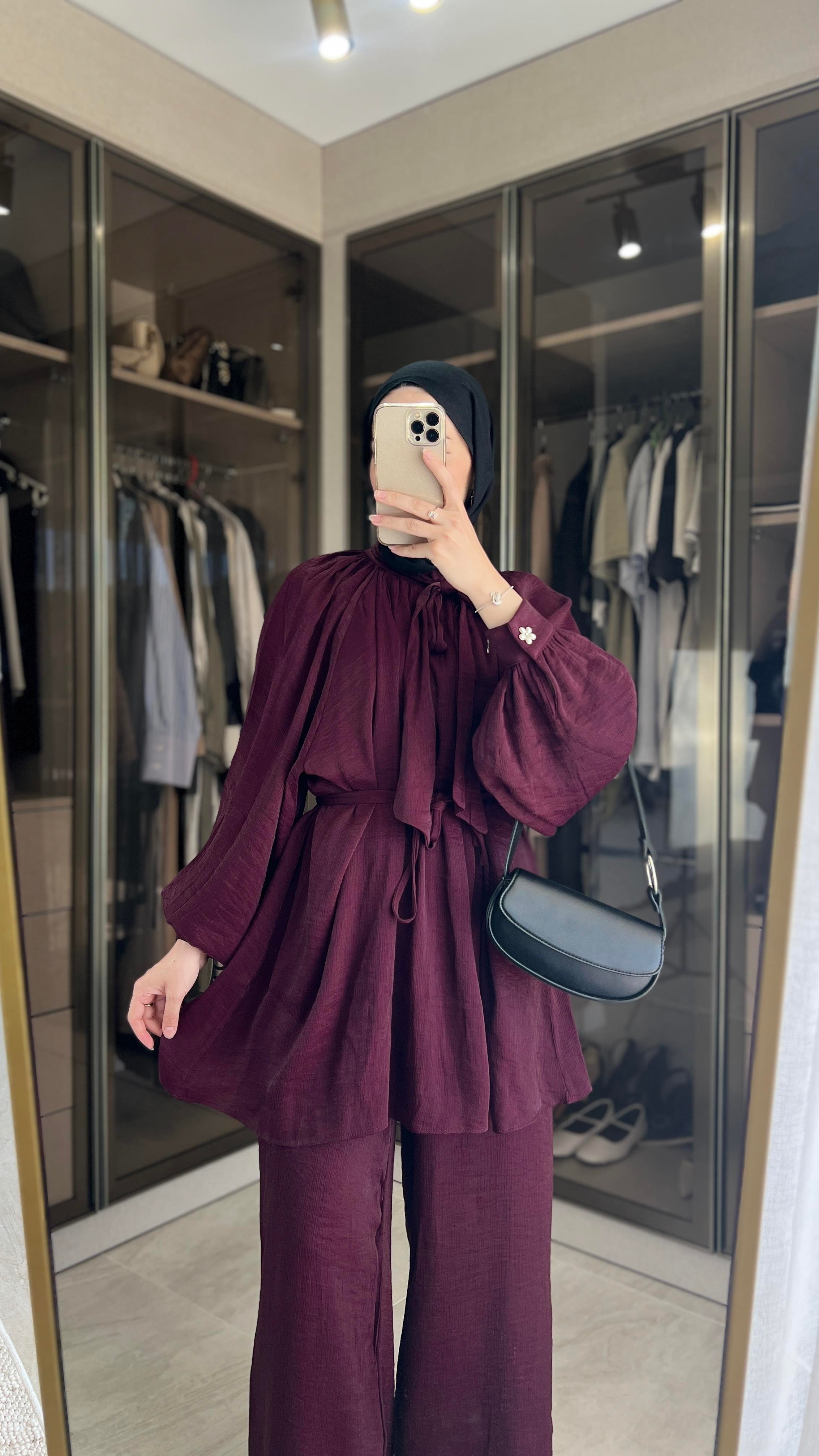 Floş Yakası Bağlamalı- Bordo
