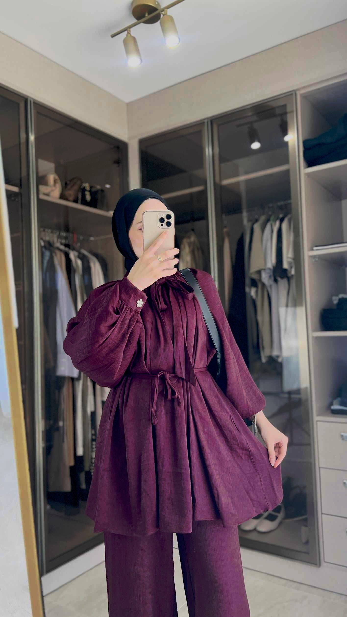 Floş Yakası Bağlamalı- Bordo