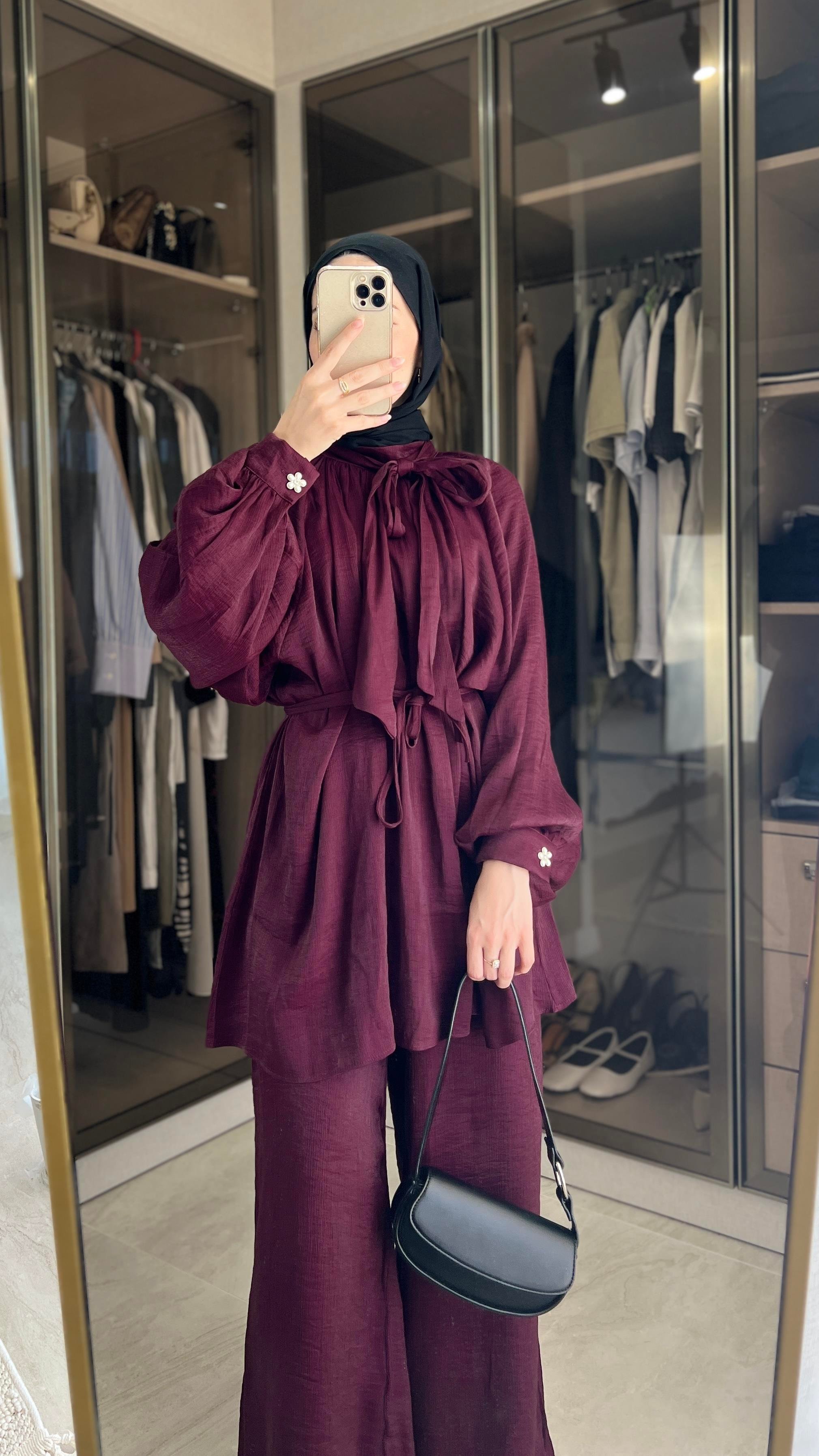 Floş Yakası Bağlamalı- Bordo