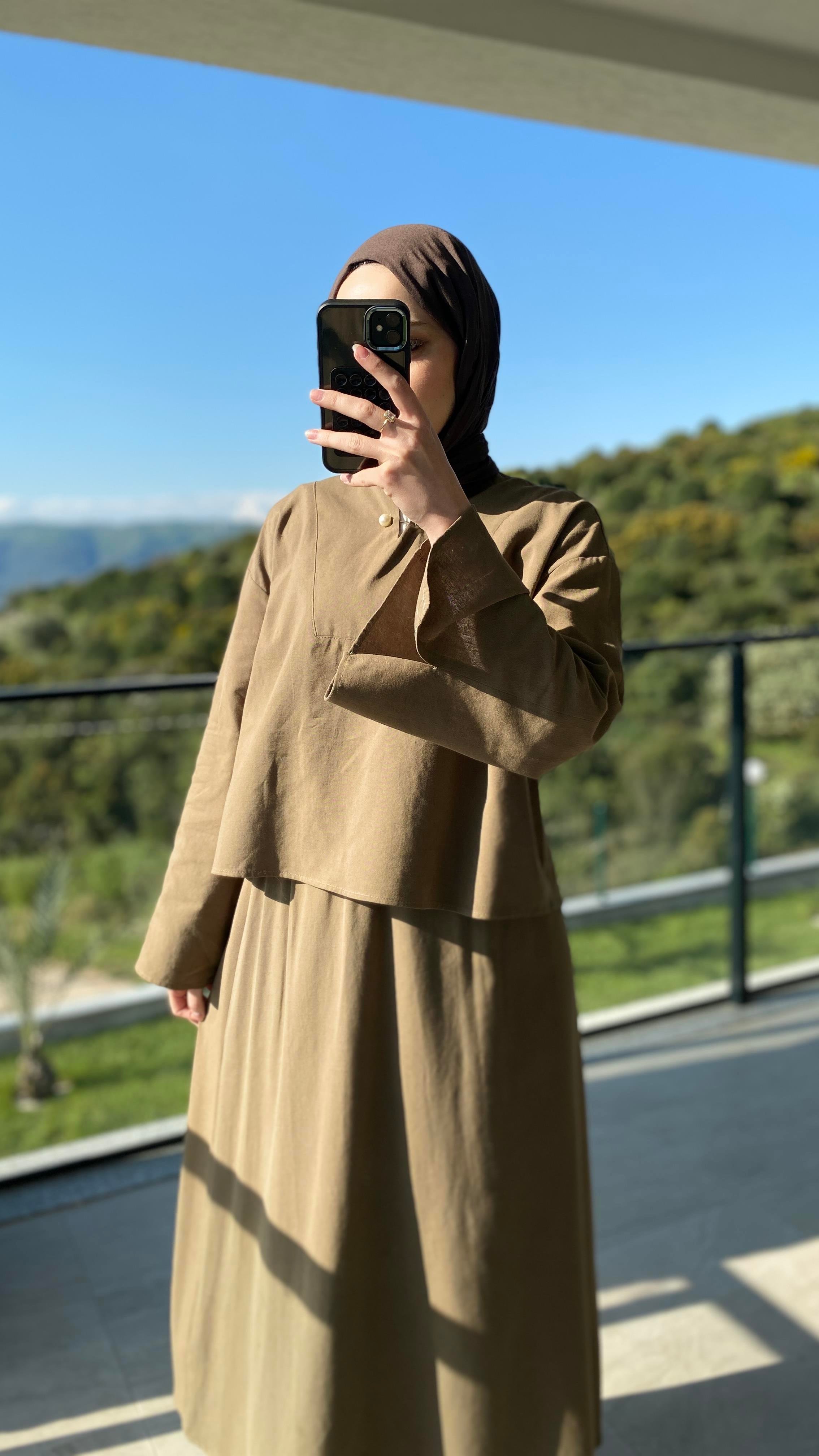 İnci Detaylı Haki Etekli Takım