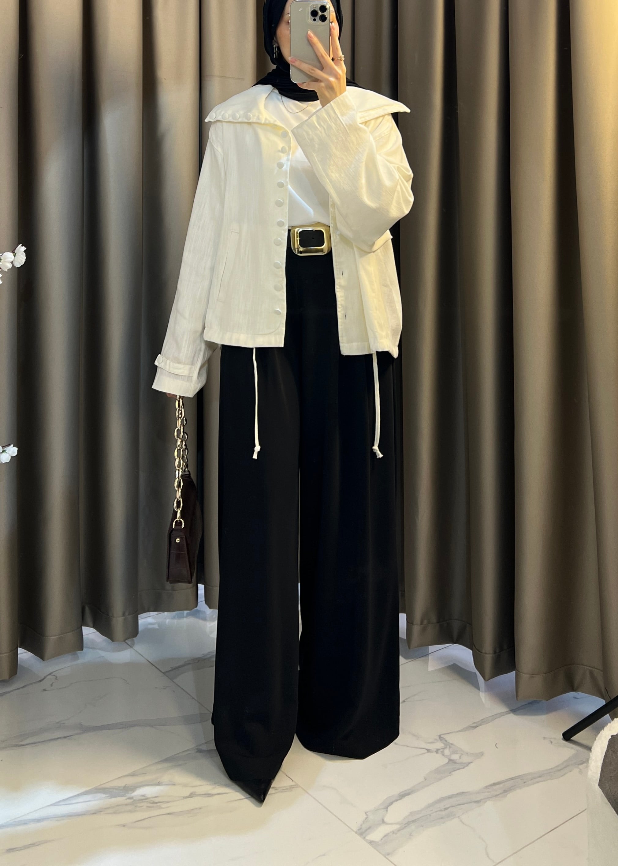 Kemerli Bol Pantolon- Siyah