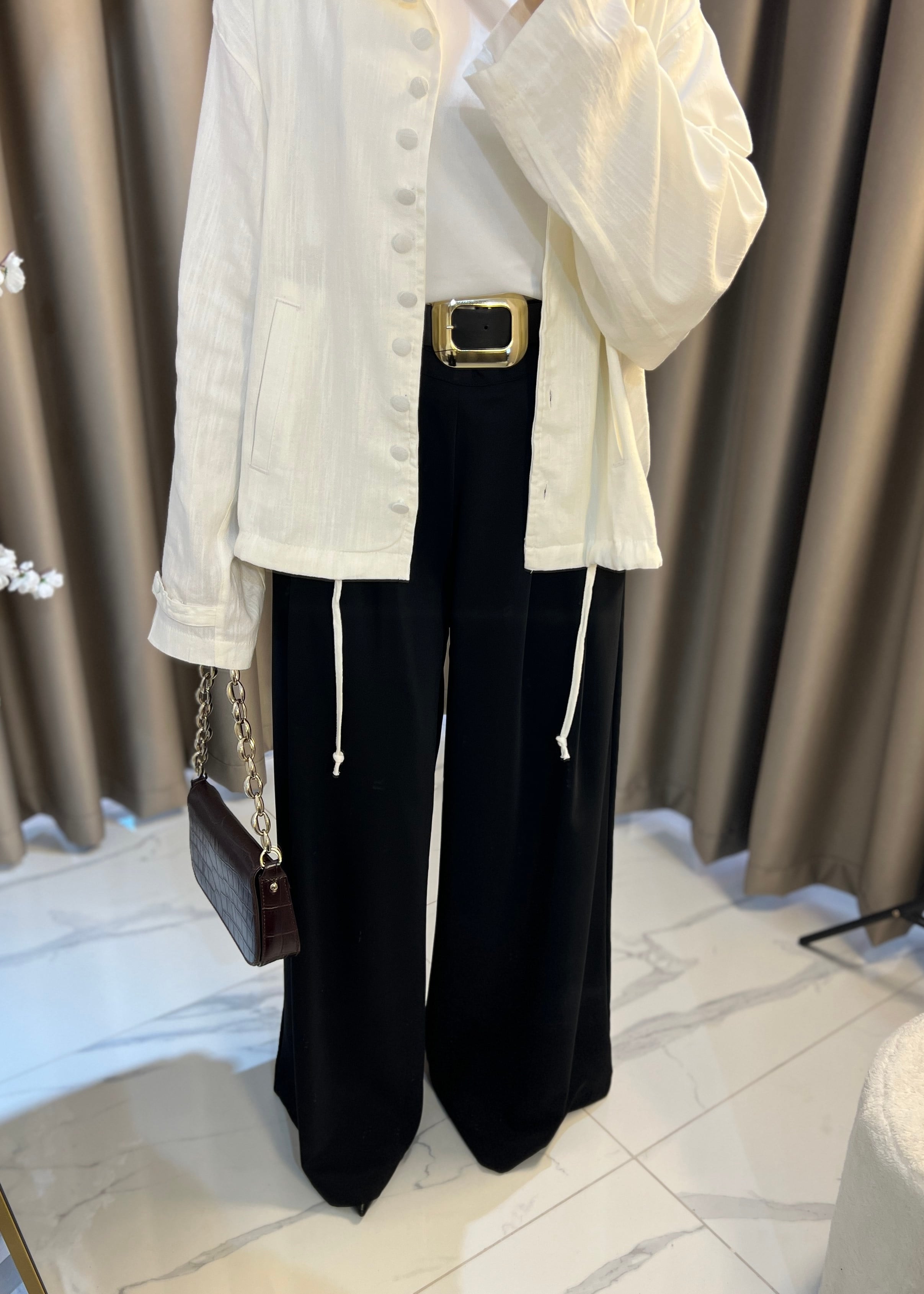 Kemerli Bol Pantolon- Siyah