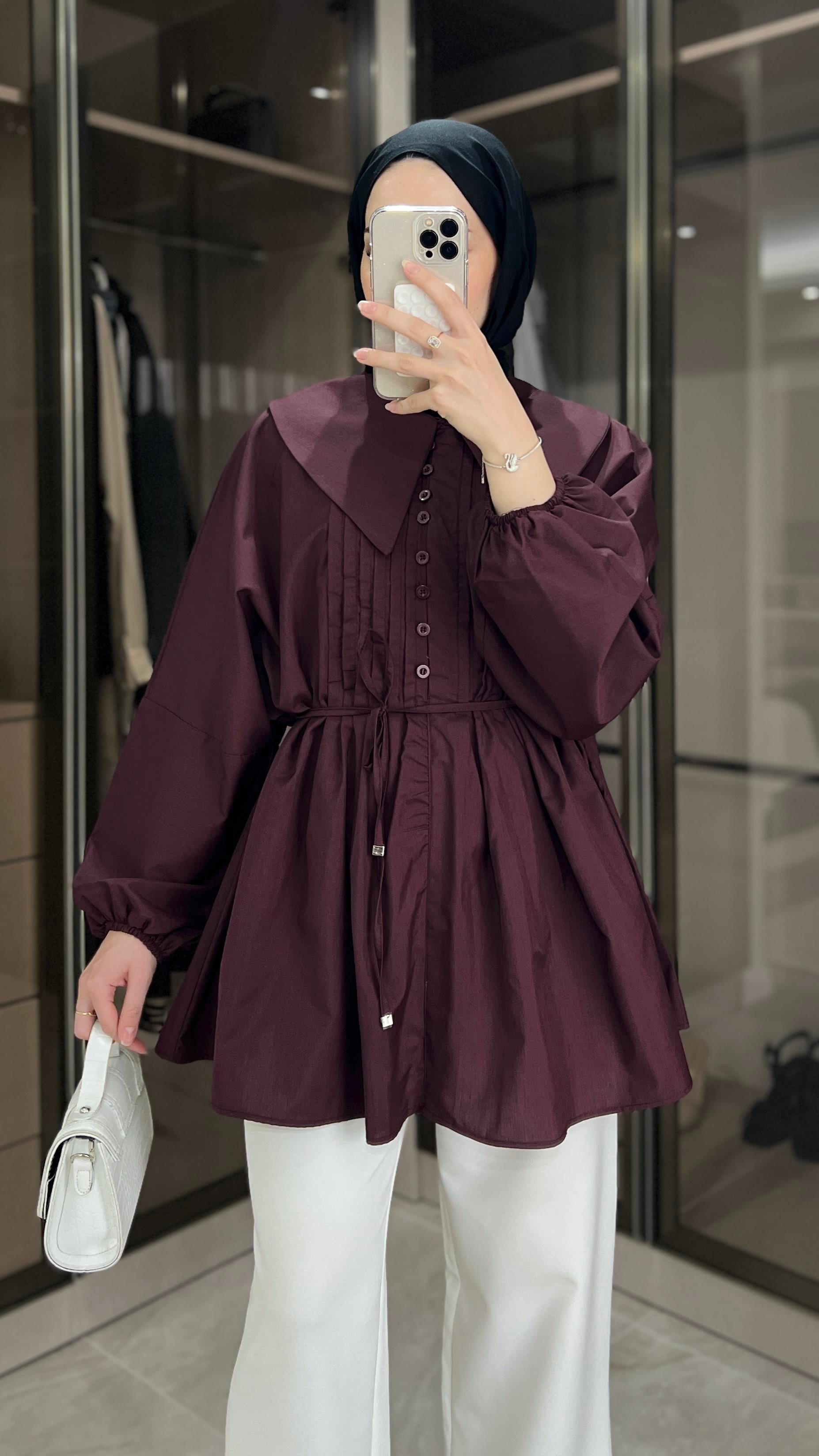 Marisol Nervürlü Gömlek Bordo