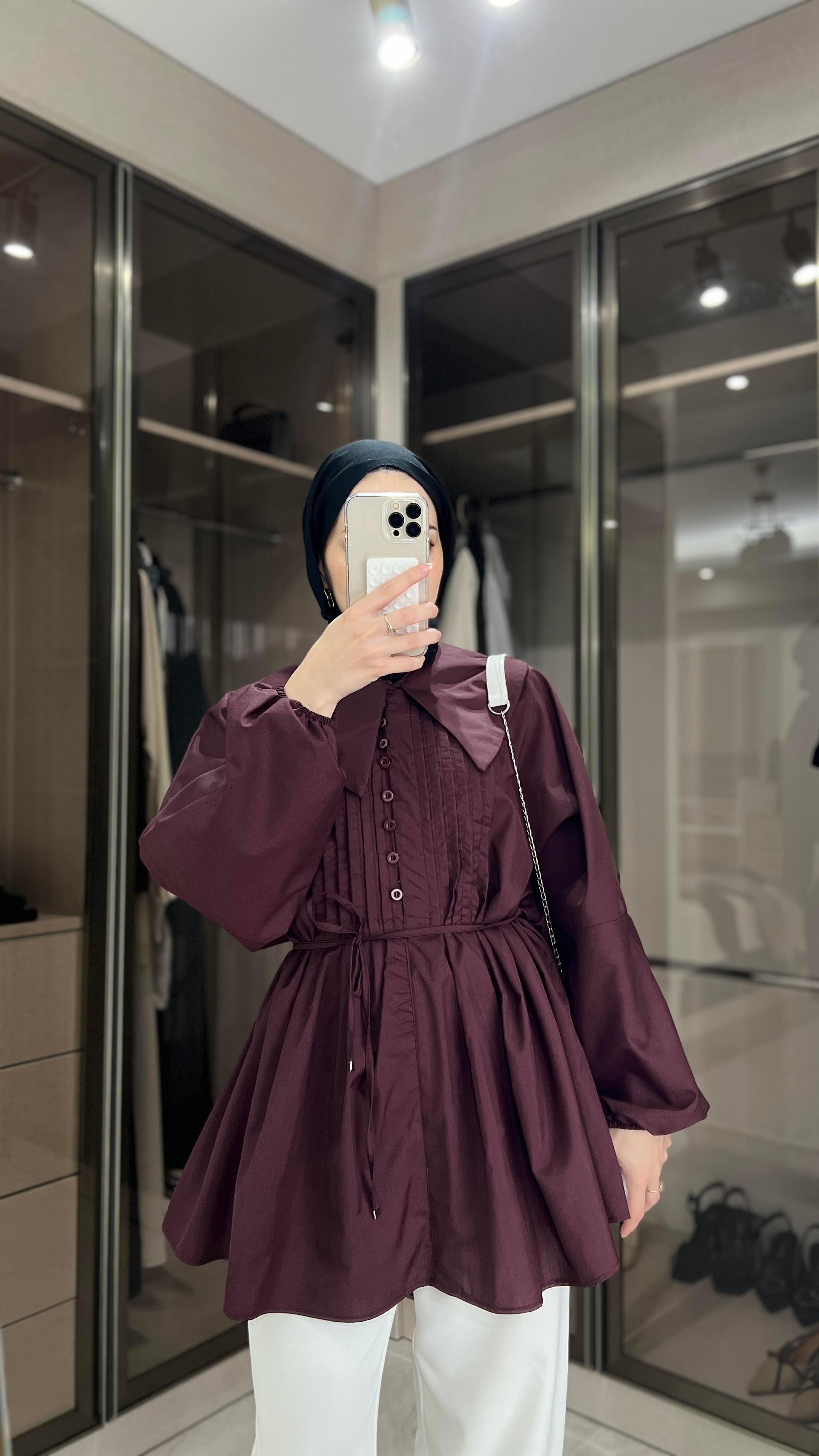 Marisol Nervürlü Gömlek Bordo