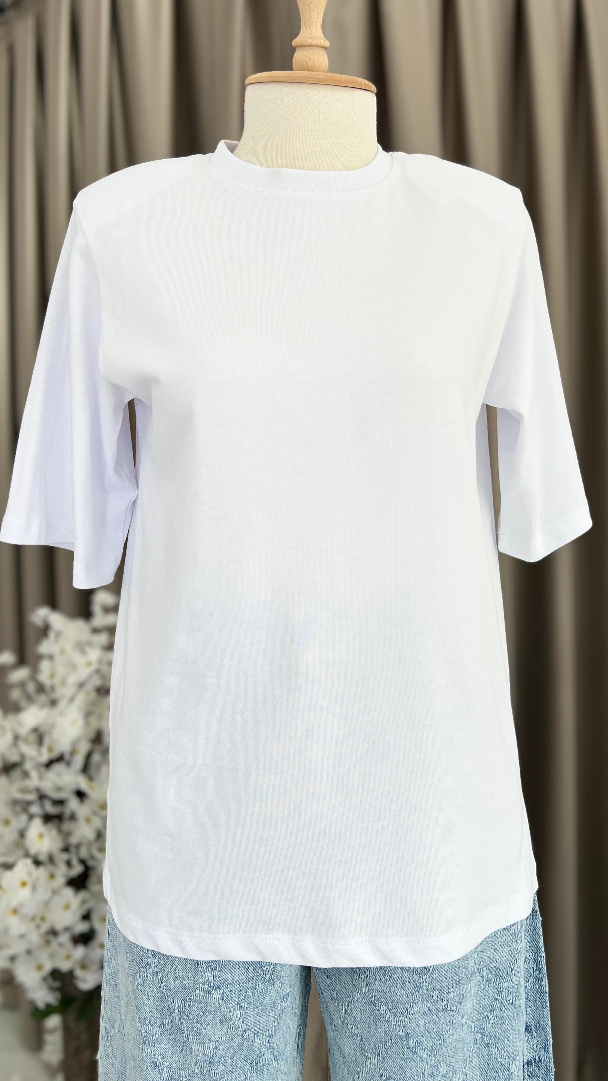 Oversize Vatkalı T-shirt Beyaz